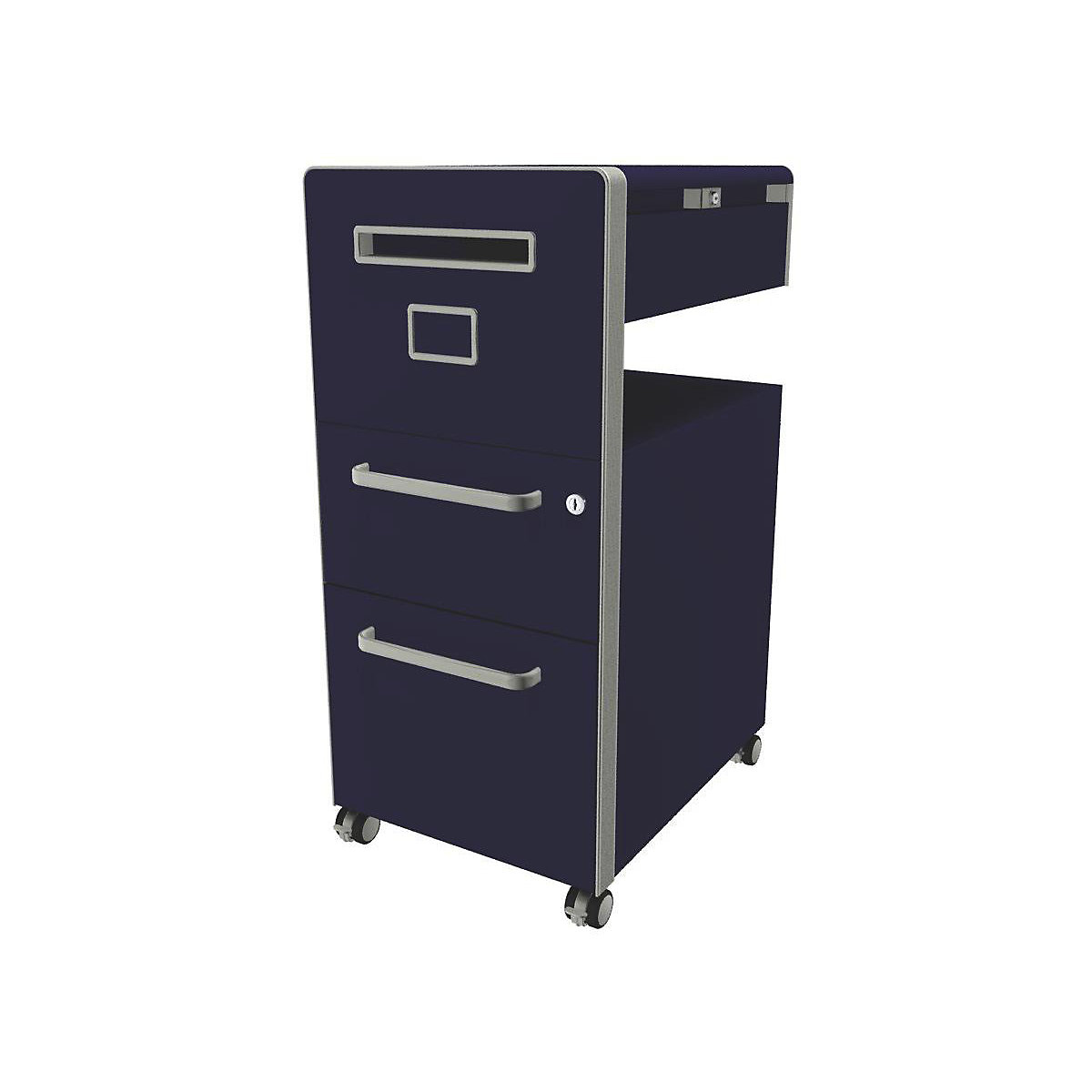 Bite™ pedestal furniture, with 1 pin board, opens on the left side – BISLEY, with 1 universal drawer, 1 suspension file drawer, oxford blue-15