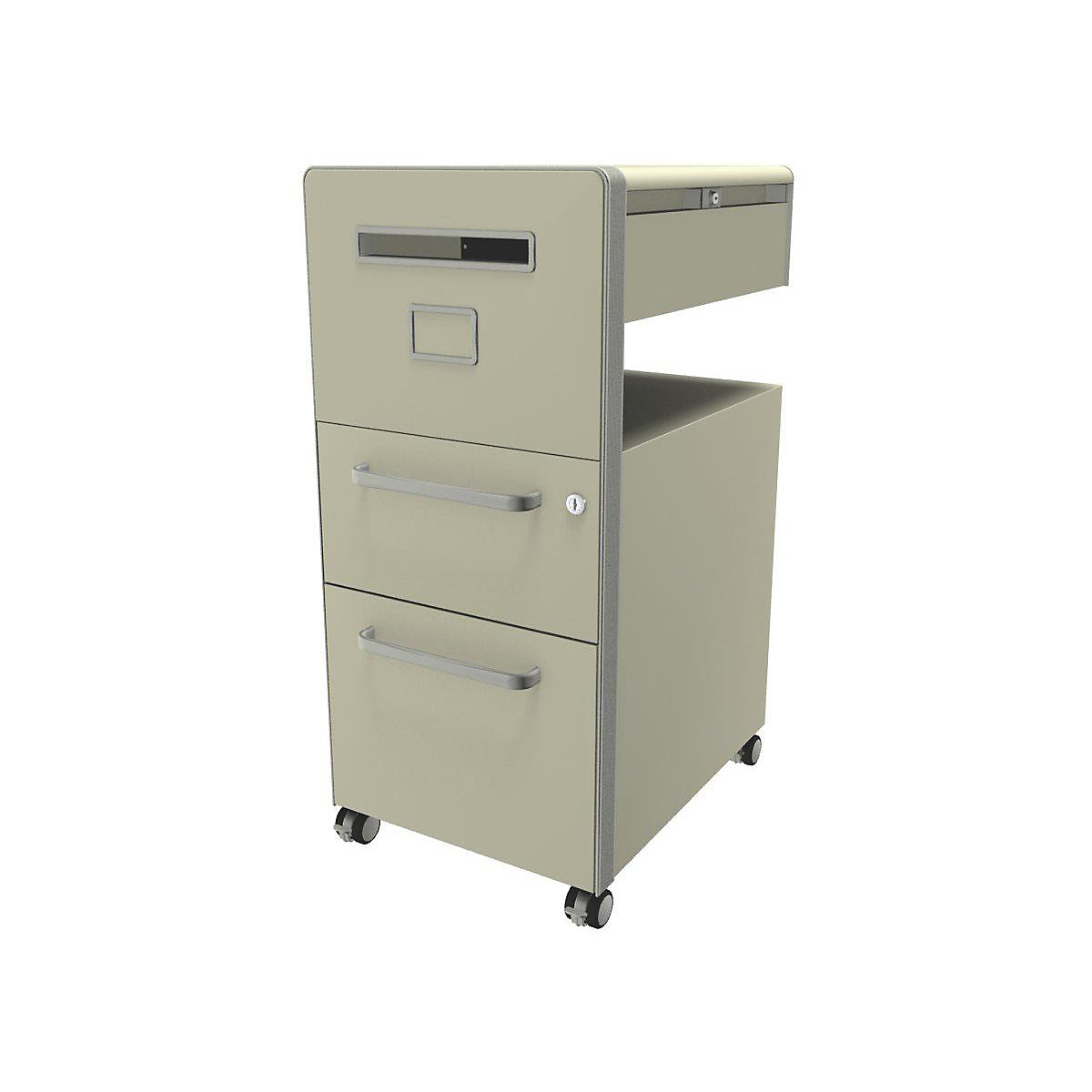Bite™ pedestal furniture, with 1 pin board, opens on the left side – BISLEY, with 1 universal drawer, 1 suspension file drawer, light ivory-20