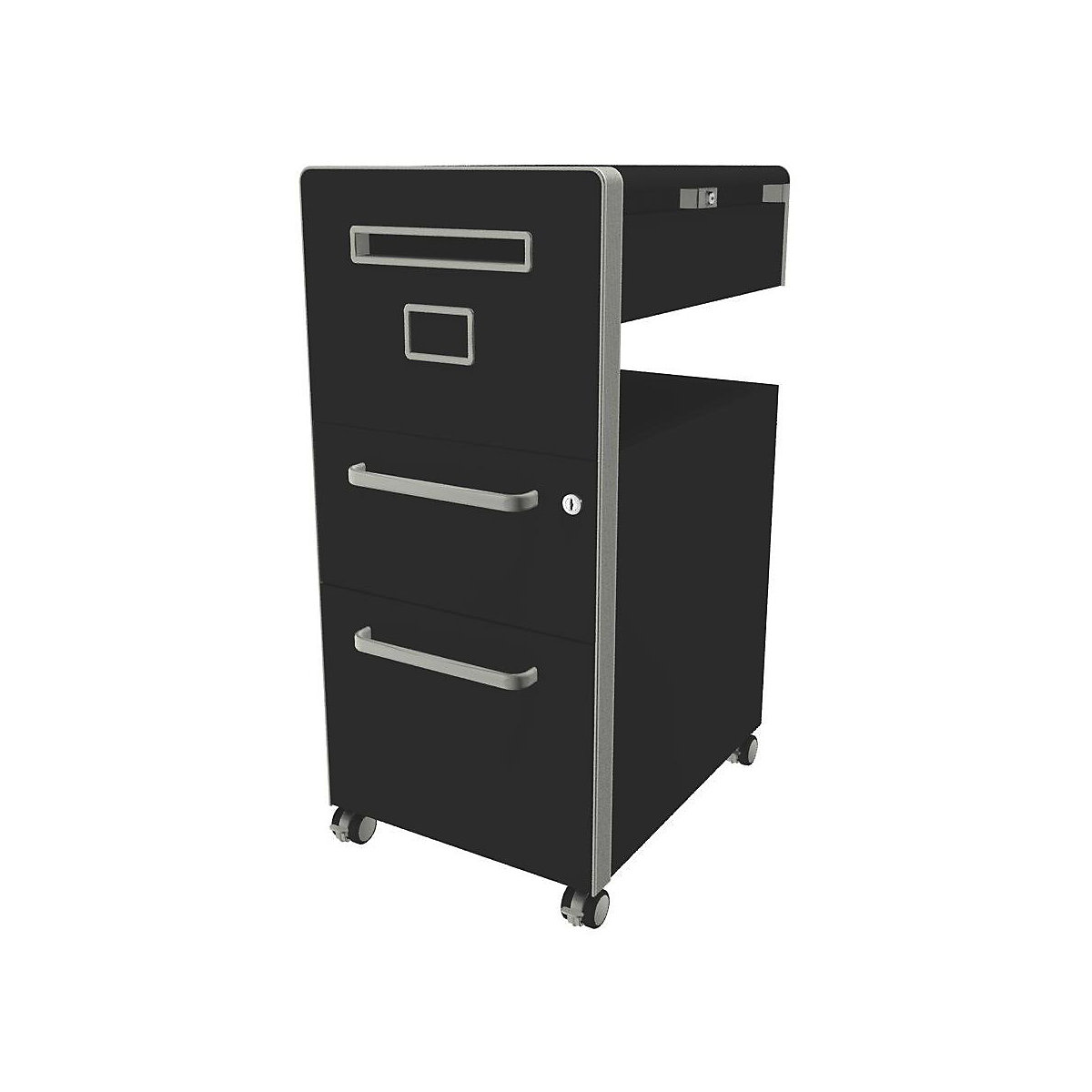 Bite™ pedestal furniture, with 1 pin board, opens on the left side – BISLEY, with 1 universal drawer, 1 suspension file drawer, black-13