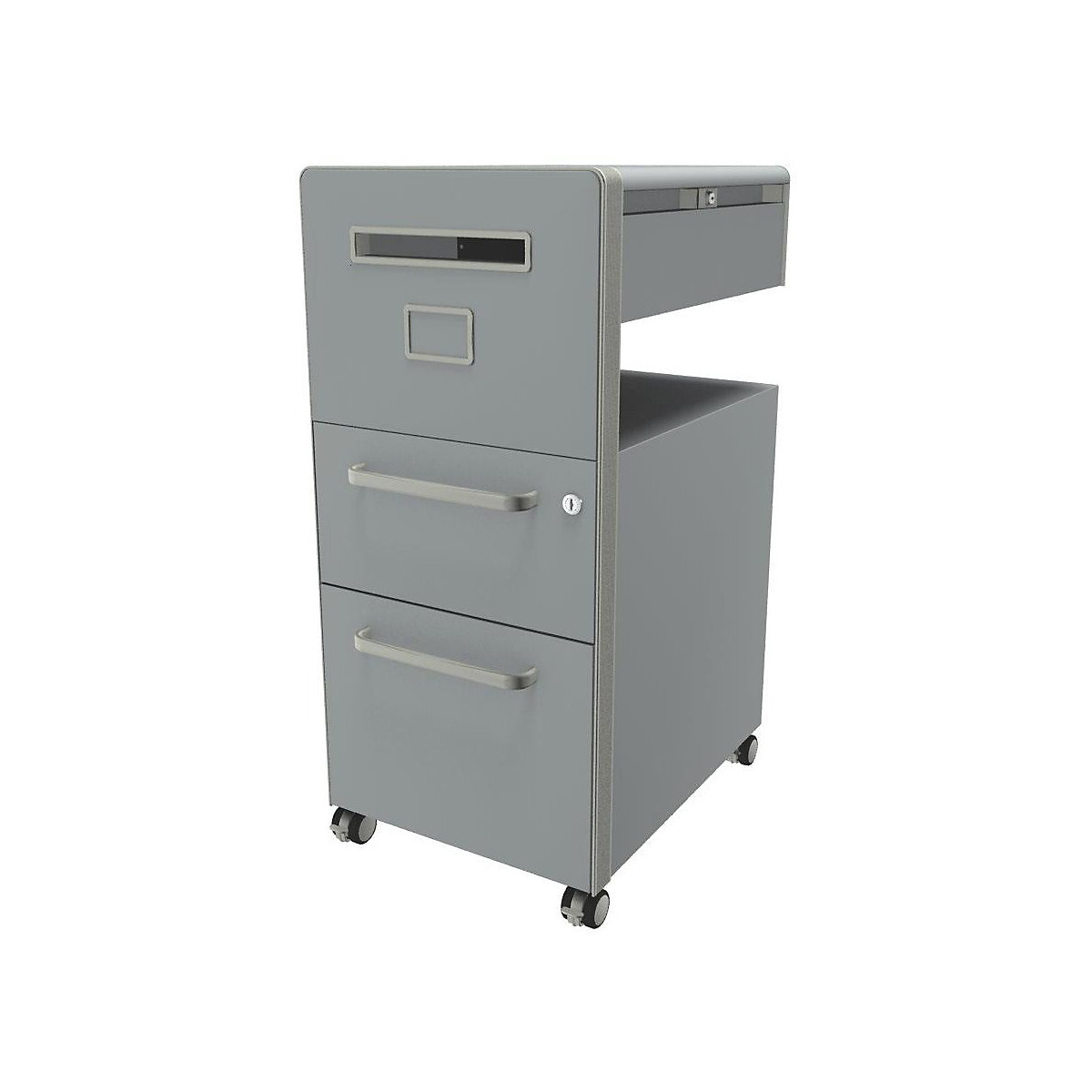 Bite™ pedestal furniture, with 1 pin board, opens on the left side – BISLEY, with 1 universal drawer, 1 suspension file drawer, silver, smooth paint finish-21