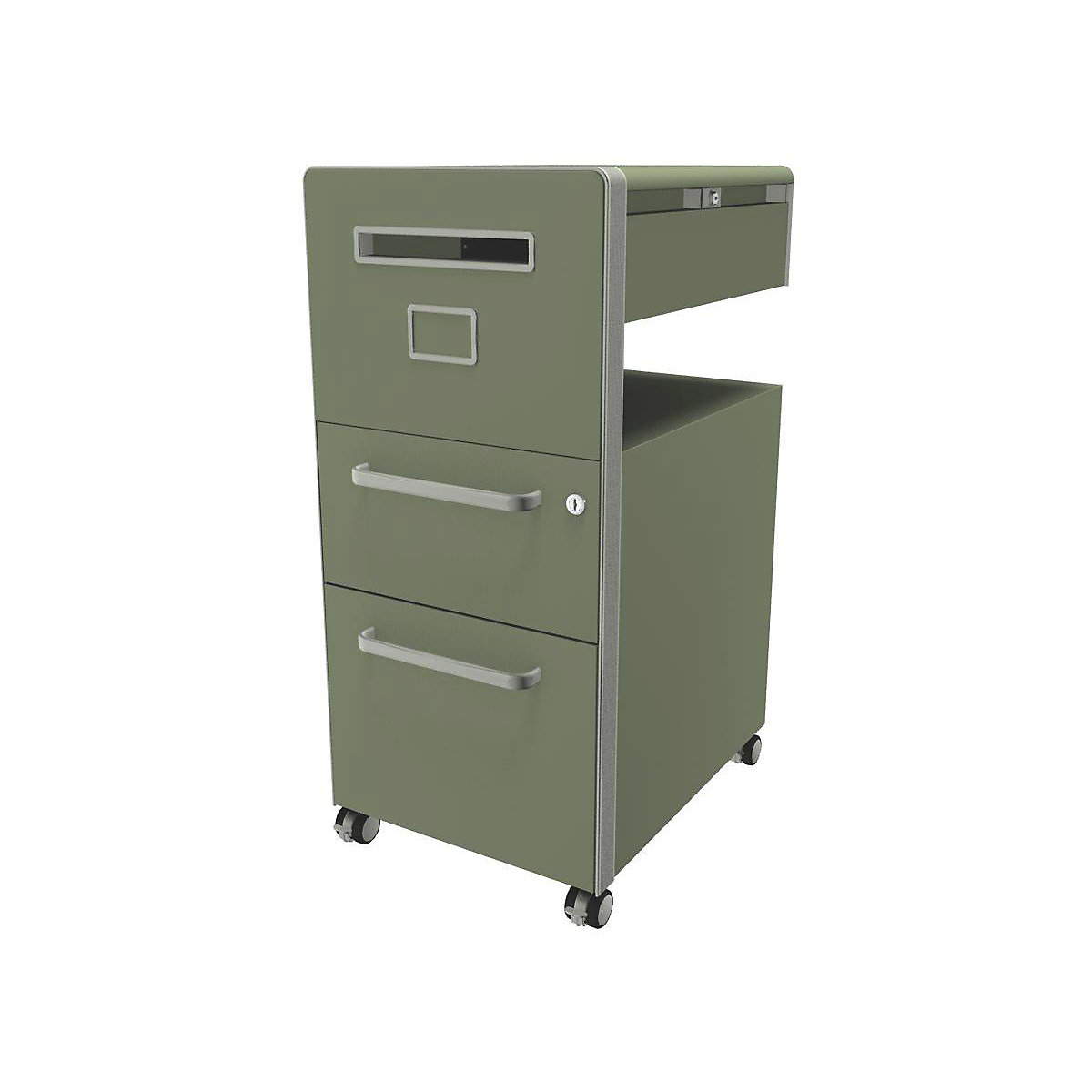Bite™ pedestal furniture, with 1 pin board, opens on the left side – BISLEY, with 1 universal drawer, 1 suspension file drawer, regent-33