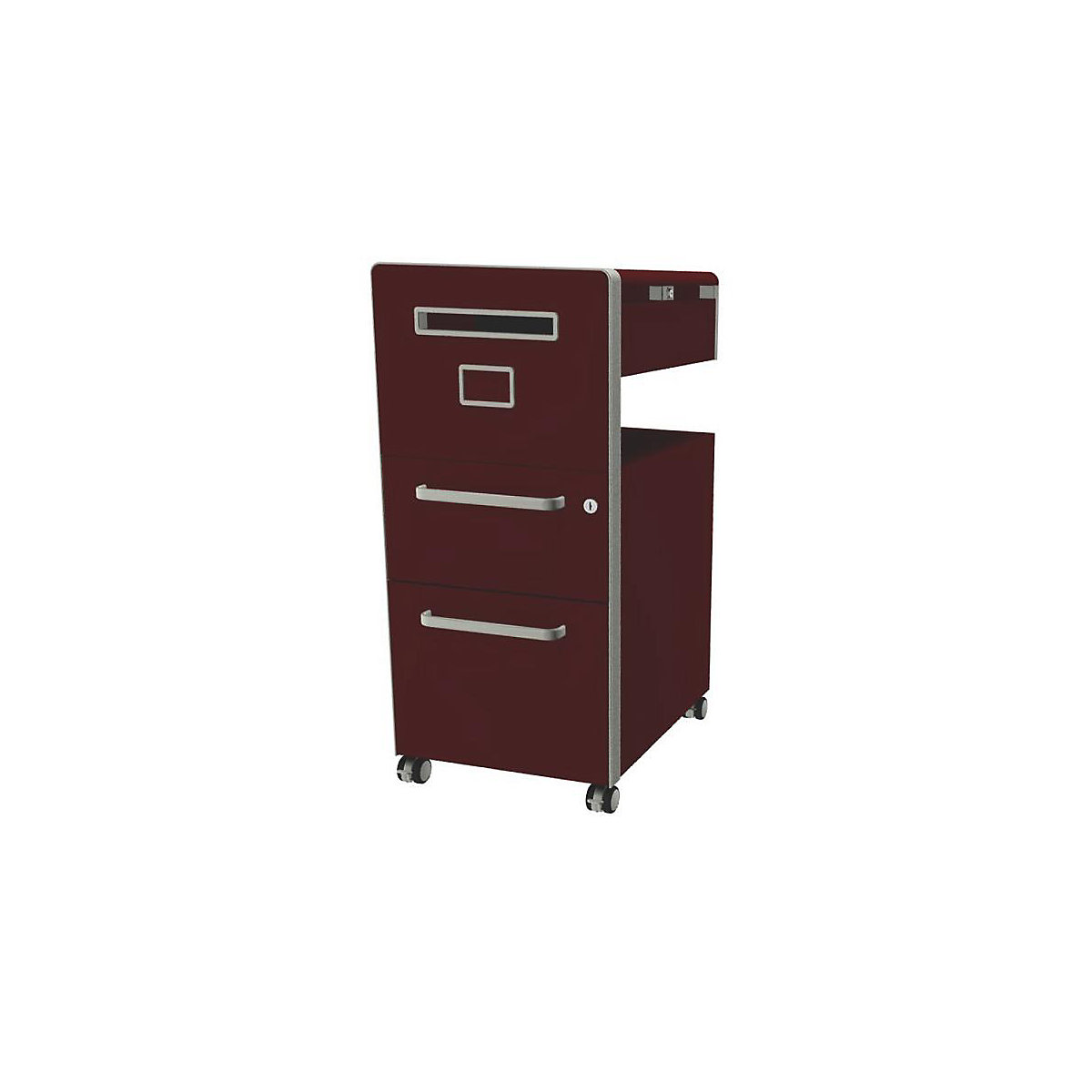 Bite™ pedestal furniture, with 1 pin board, opens on the left side – BISLEY, with 1 universal drawer, 1 suspension file drawer, sepia brown-24