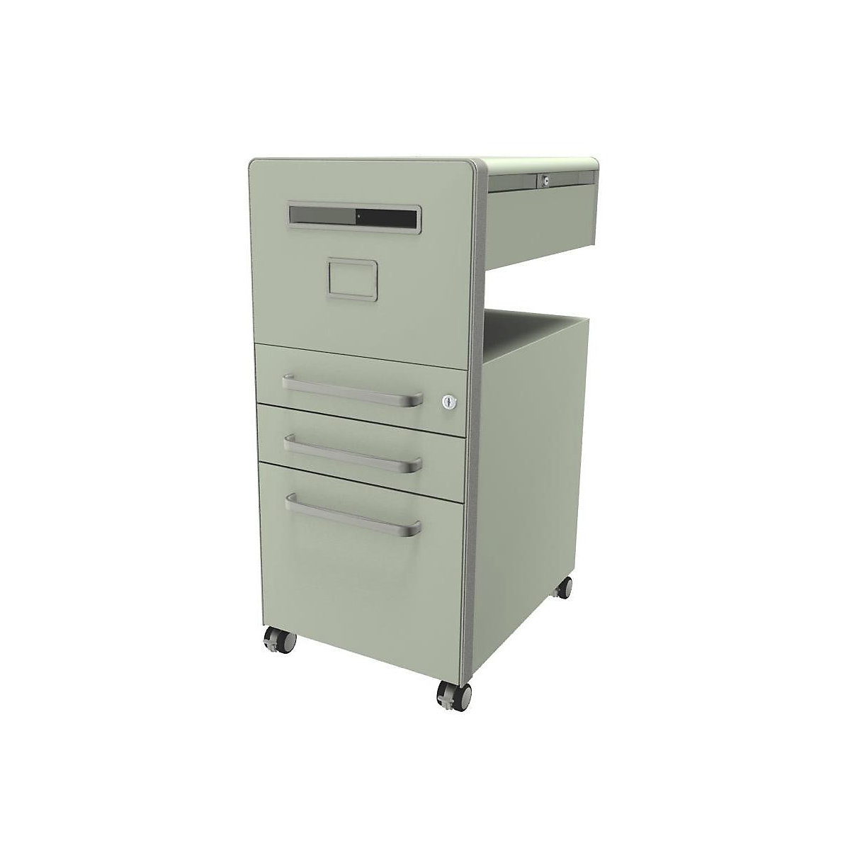 Bite™ pedestal furniture, with 1 whiteboard, opens on the left side – BISLEY, with 2 universal drawers, 1 suspension file drawer, portland-8