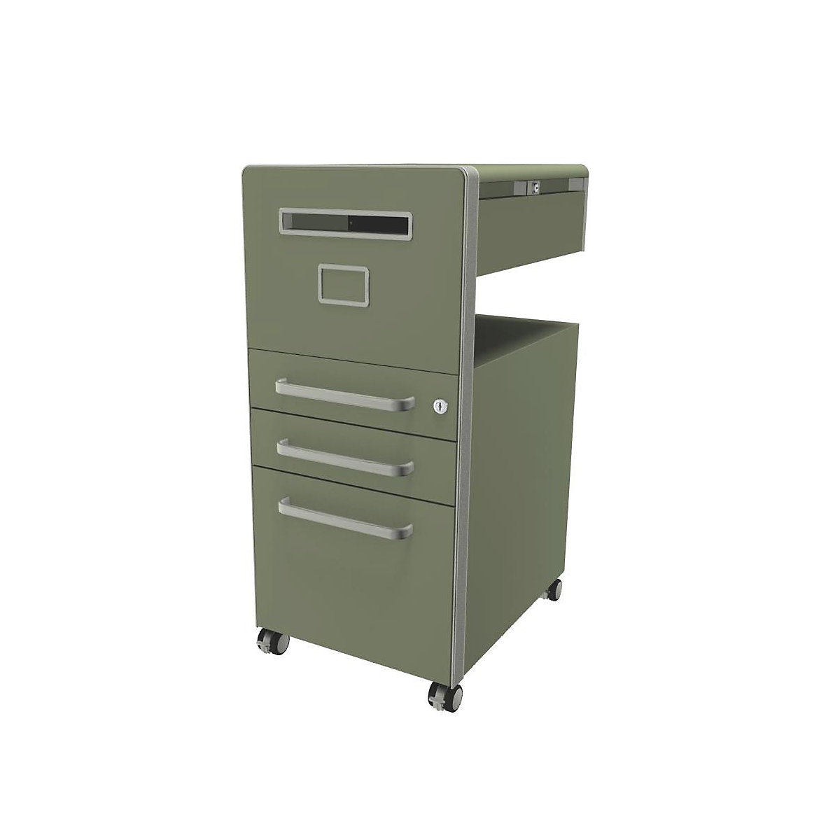 Bite™ pedestal furniture, with 1 whiteboard, opens on the left side – BISLEY, with 2 universal drawers, 1 suspension file drawer, regent-9