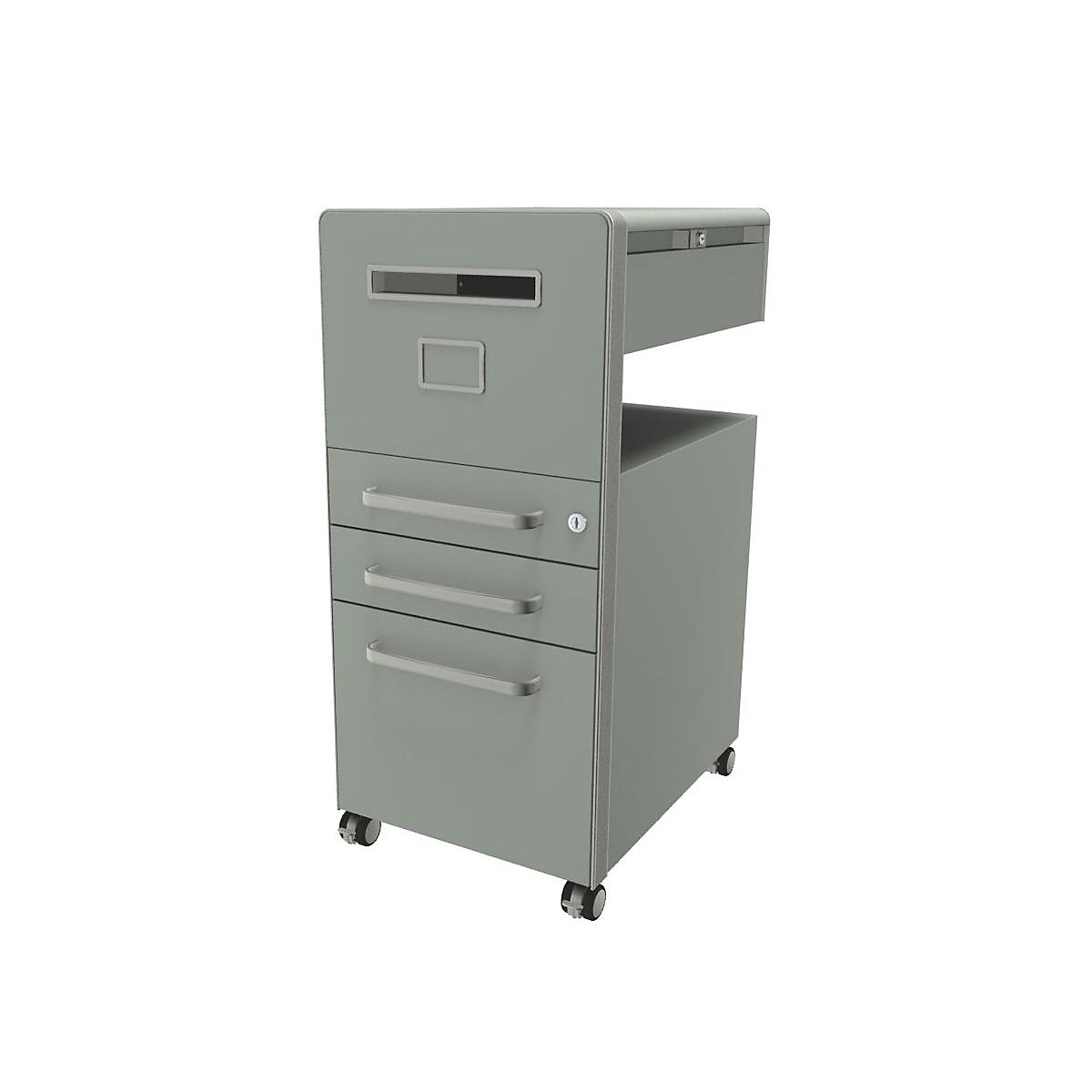 Bite™ pedestal furniture, with 1 whiteboard, opens on the left side – BISLEY, with 2 universal drawers, 1 suspension file drawer, york-21
