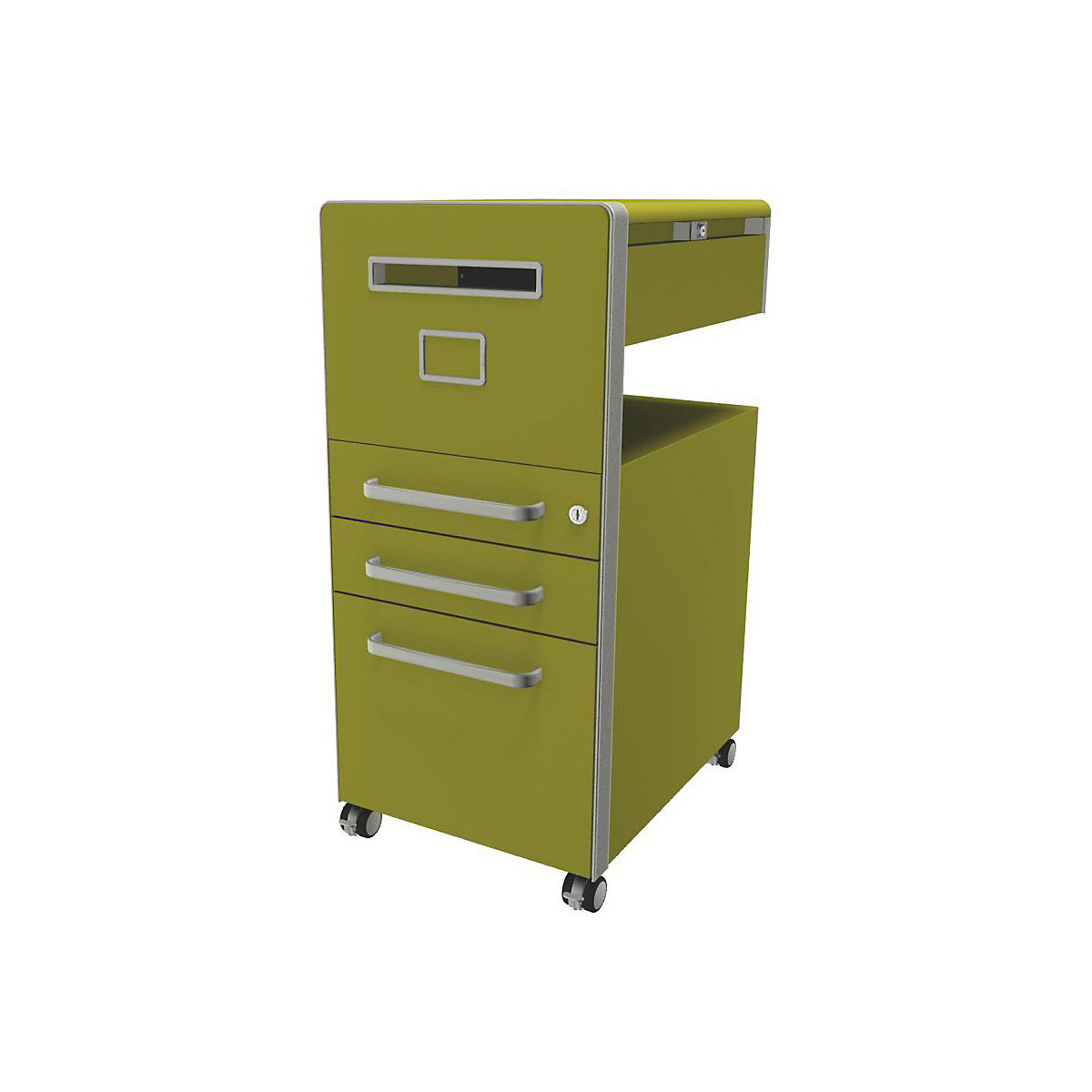 Bite™ pedestal furniture, with 1 whiteboard, opens on the left side – BISLEY, with 2 universal drawers, 1 suspension file drawer, tickleweed-14