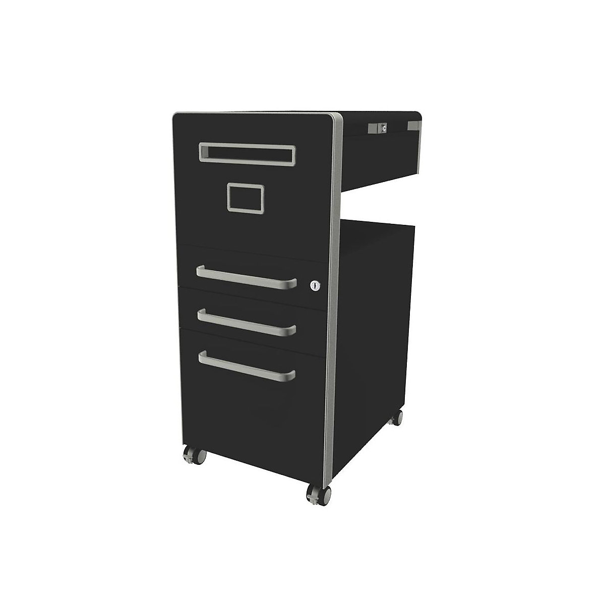 Bite™ pedestal furniture, with 1 whiteboard, opens on the left side – BISLEY, with 2 universal drawers, 1 suspension file drawer, black-20