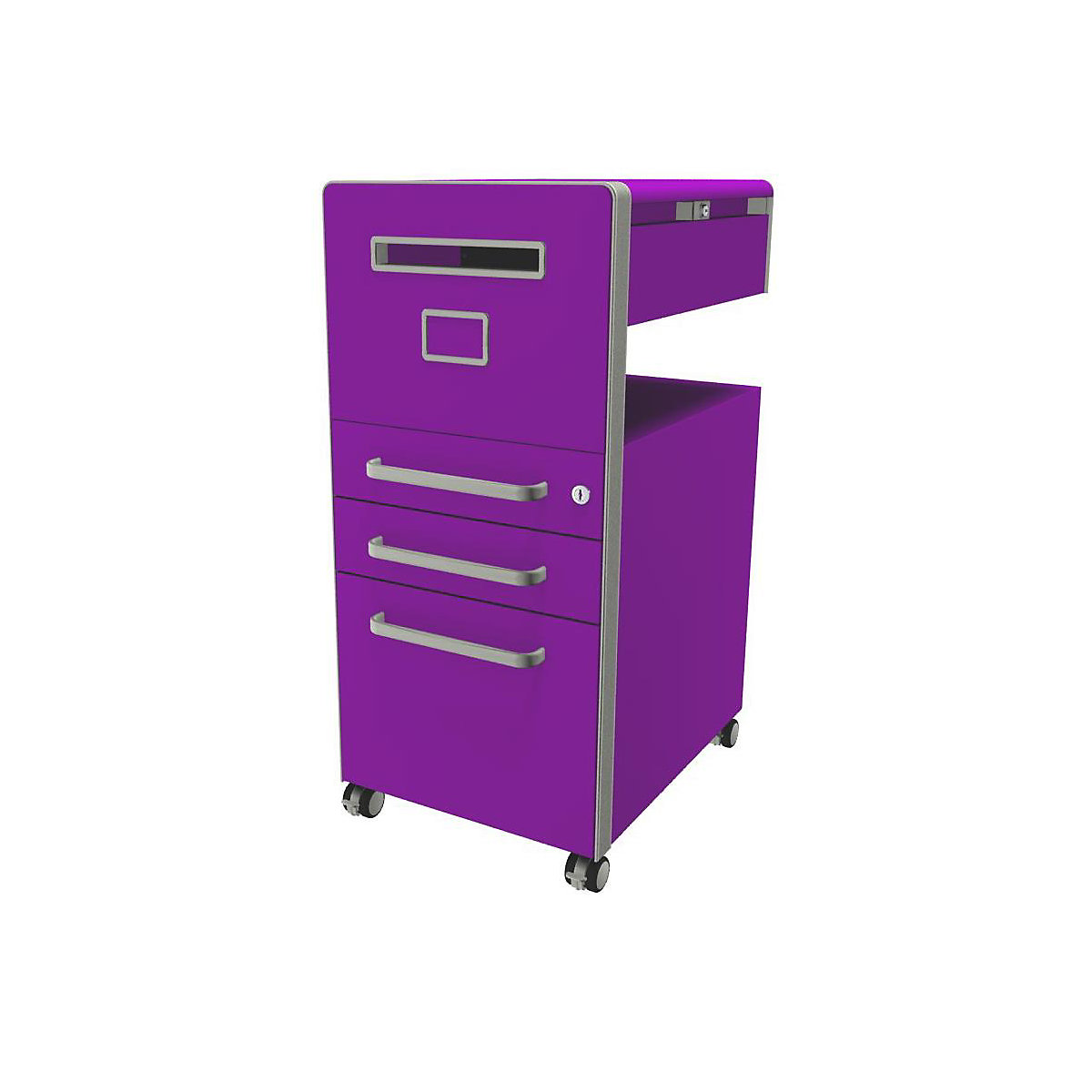 Bite™ pedestal furniture, with 1 whiteboard, opens on the left side – BISLEY, with 2 universal drawers, 1 suspension file drawer, fuchsia-28