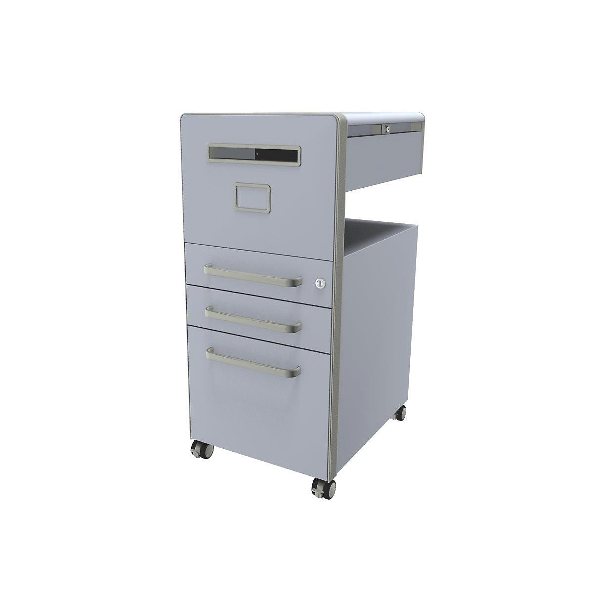 Bite™ pedestal furniture, with 1 whiteboard, opens on the left side – BISLEY, with 2 universal drawers, 1 suspension file drawer, alaska-27