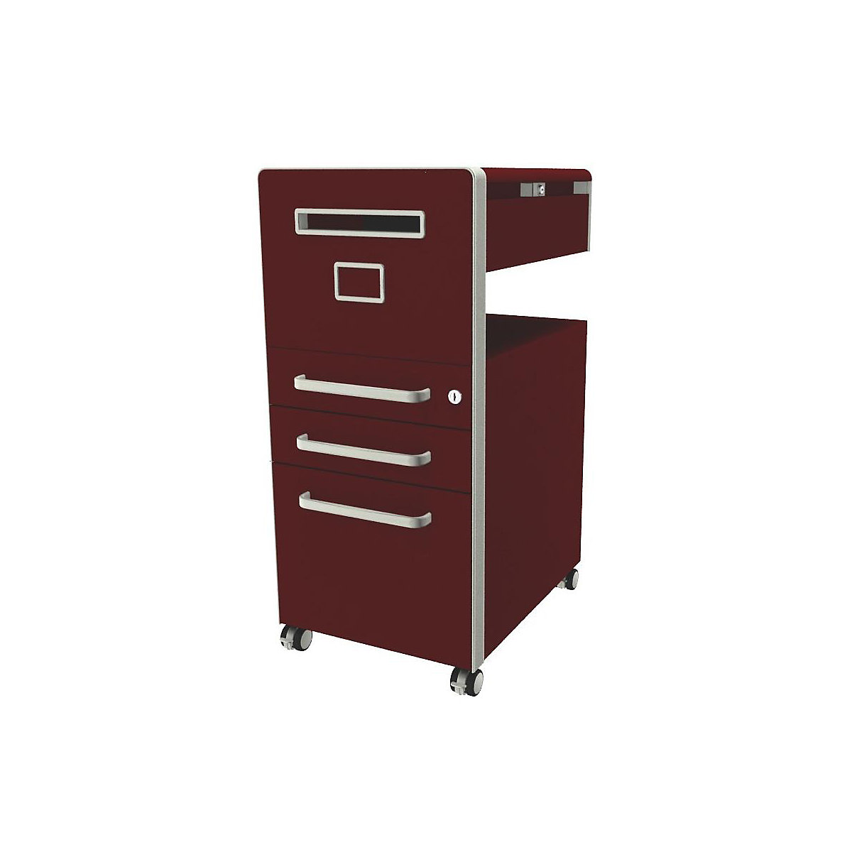 Bite™ pedestal furniture, with 1 whiteboard, opens on the left side – BISLEY, with 2 universal drawers, 1 suspension file drawer, sepia brown-30