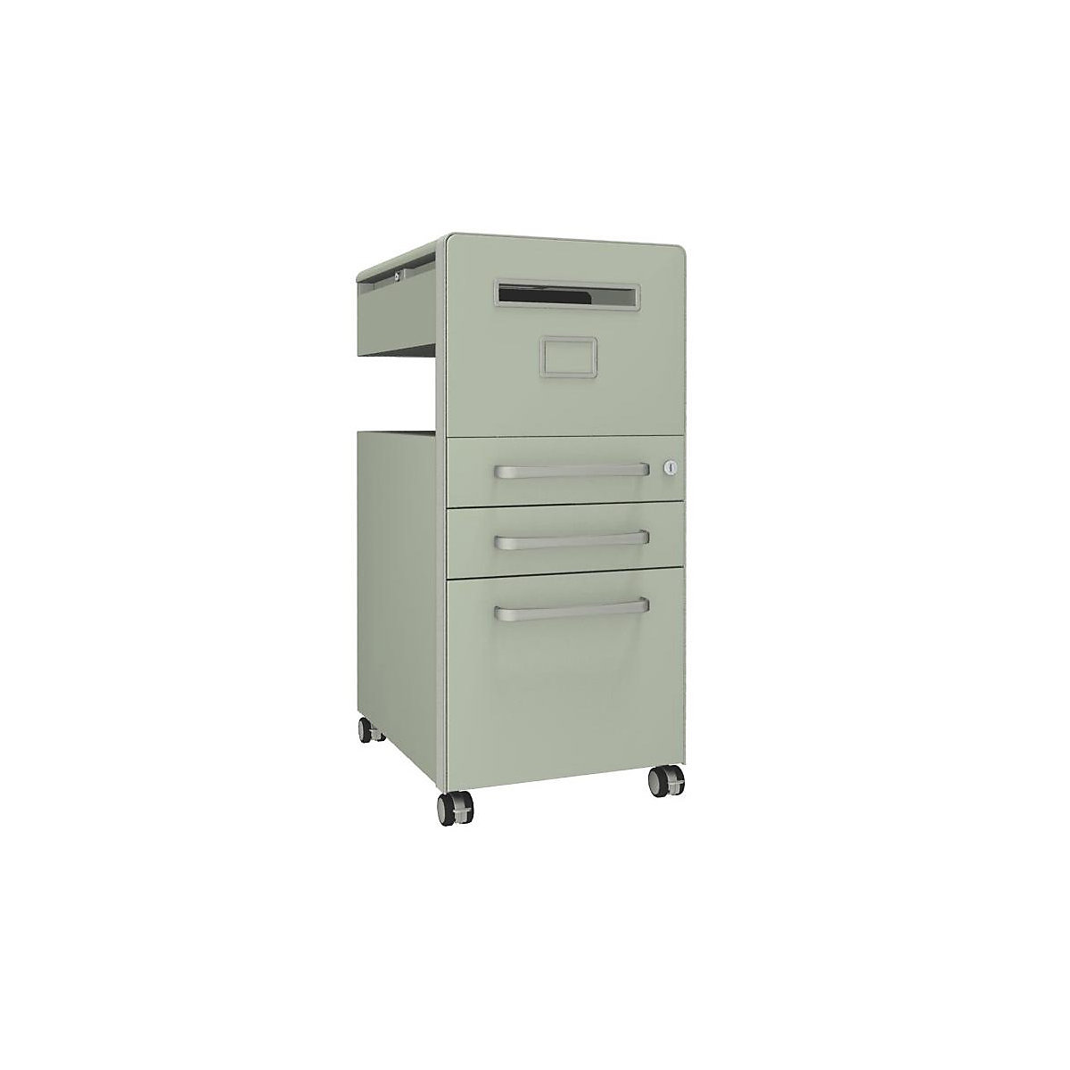 Bite™ pedestal furniture, with 1 whiteboard, opens on the right side – BISLEY, with 2 universal drawers, 1 suspension file drawer, portland-9