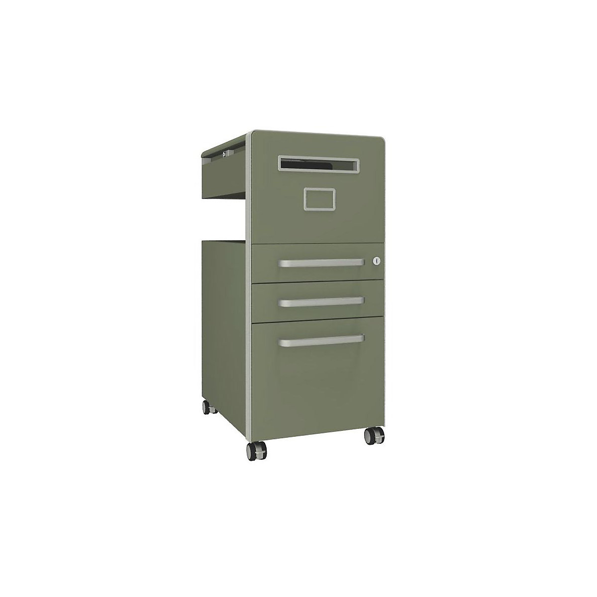 Bite™ pedestal furniture, with 1 whiteboard, opens on the right side – BISLEY, with 2 universal drawers, 1 suspension file drawer, regent-8
