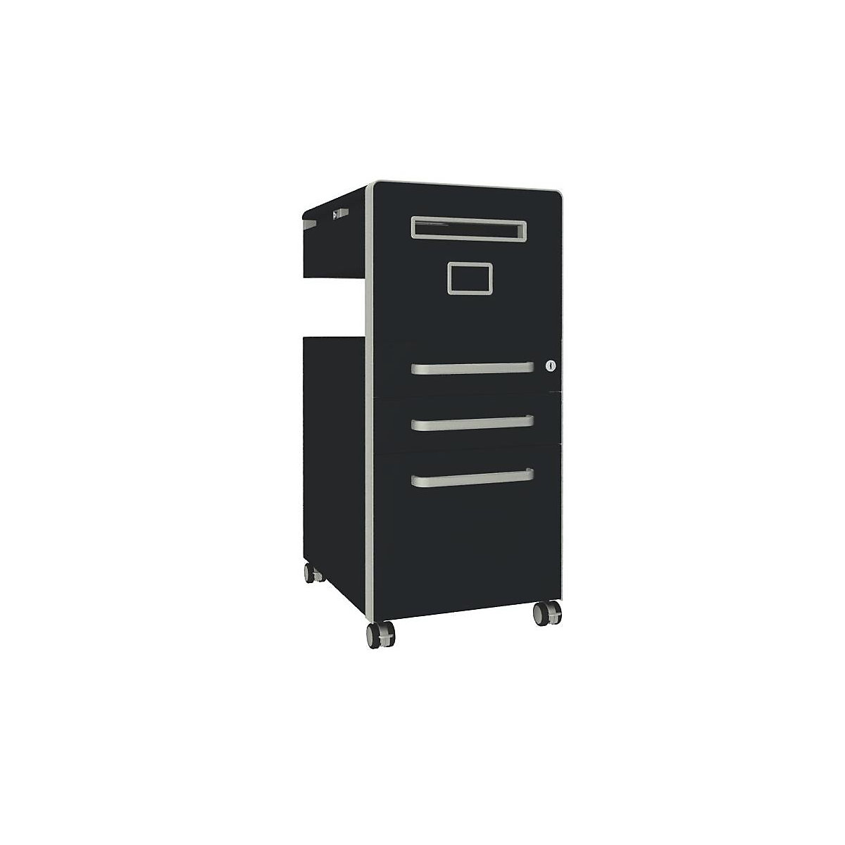 Bite™ pedestal furniture, with 1 whiteboard, opens on the right side – BISLEY, with 2 universal drawers, 1 suspension file drawer, prussian-32