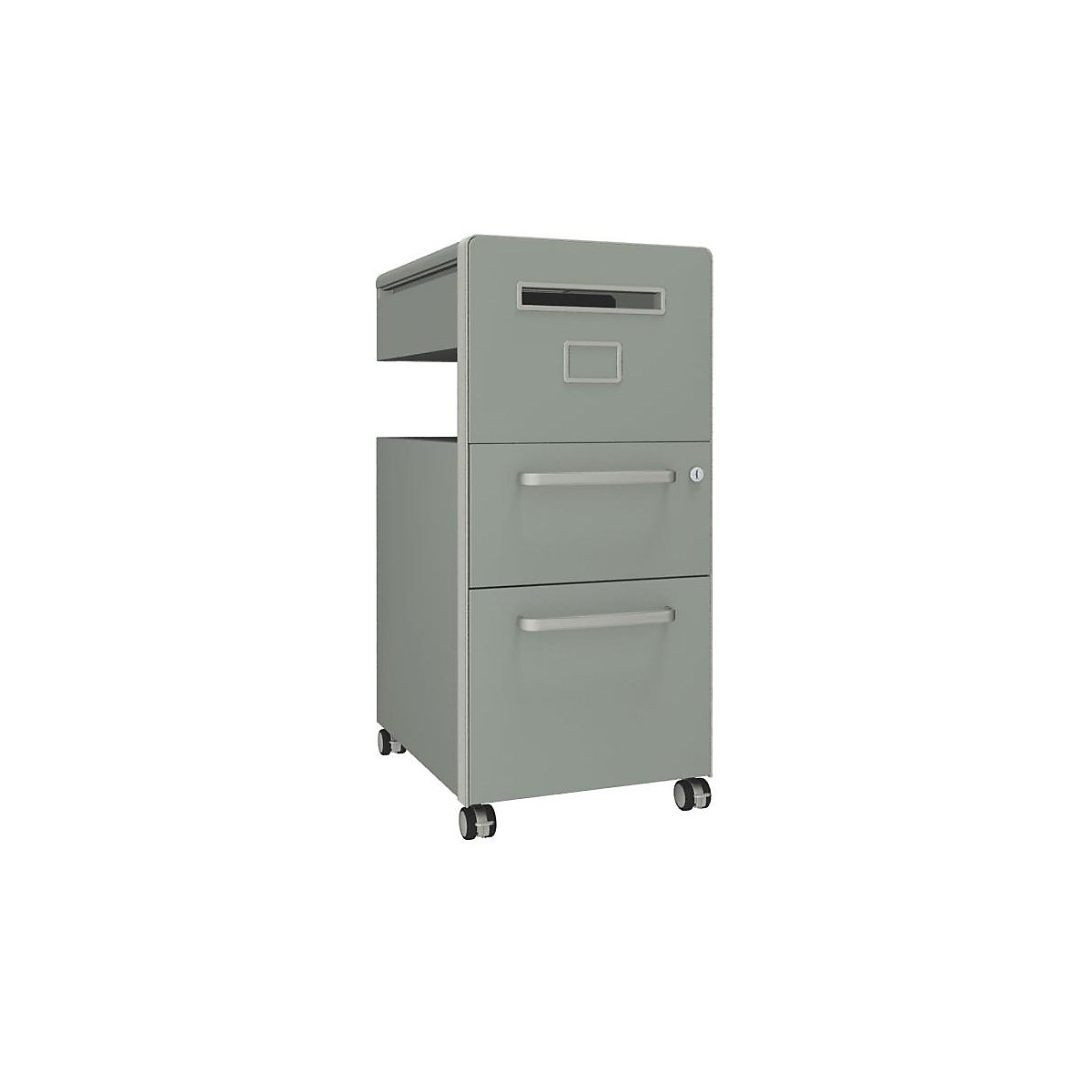 Bite™ pedestal furniture, with 1 whiteboard, opens on the right side – BISLEY, with 1 universal drawer, 1 suspension file drawer, york-25