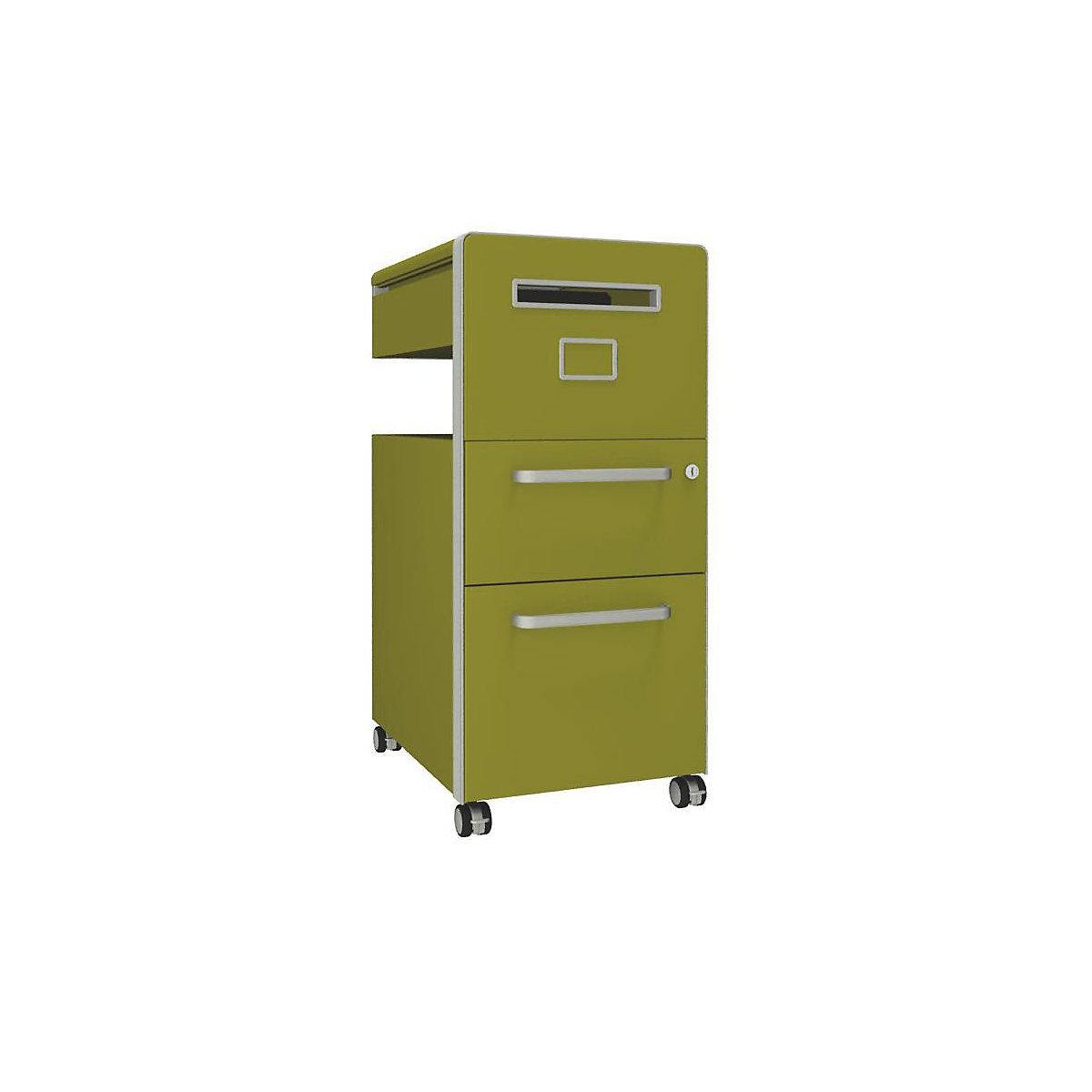 Bite™ pedestal furniture, with 1 whiteboard, opens on the right side – BISLEY, with 1 universal drawer, 1 suspension file drawer, tickleweed-19