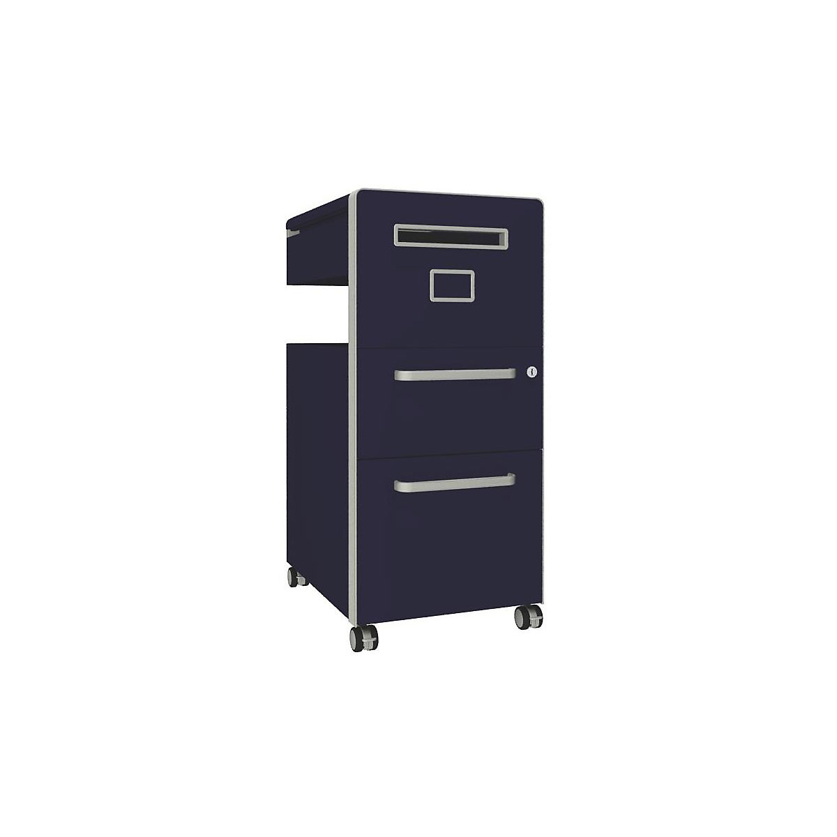 Bite™ pedestal furniture, with 1 whiteboard, opens on the right side – BISLEY, with 1 universal drawer, 1 suspension file drawer, oxford blue-29
