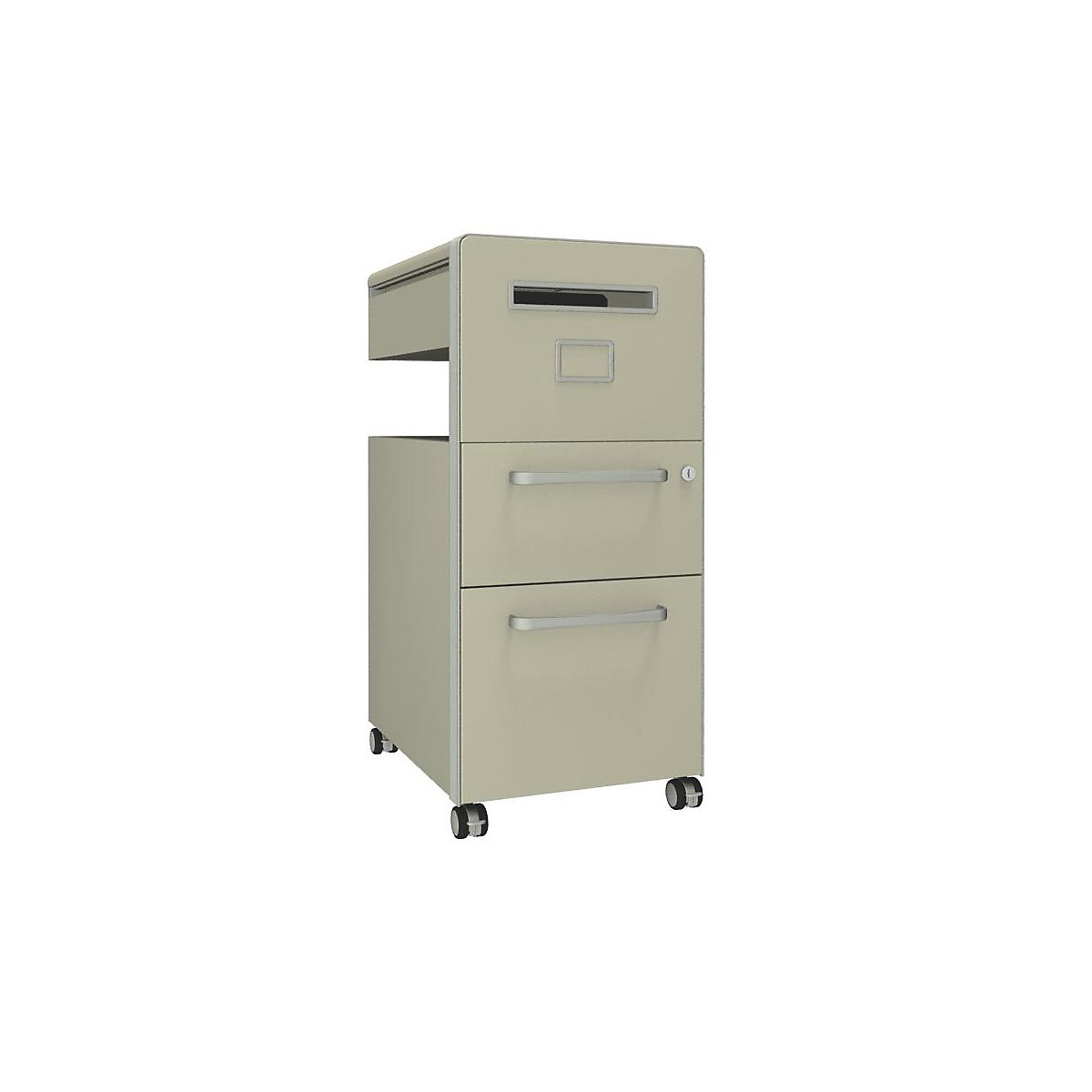Bite™ pedestal furniture, with 1 whiteboard, opens on the right side – BISLEY, with 1 universal drawer, 1 suspension file drawer, light ivory-26