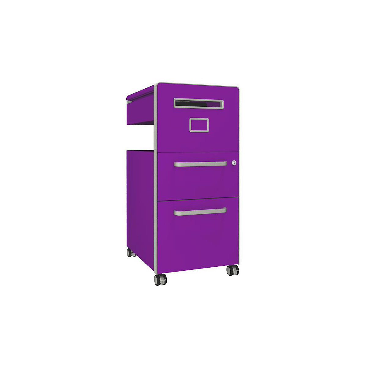 Bite™ pedestal furniture, with 1 whiteboard, opens on the right side – BISLEY, with 1 universal drawer, 1 suspension file drawer, fuchsia-16