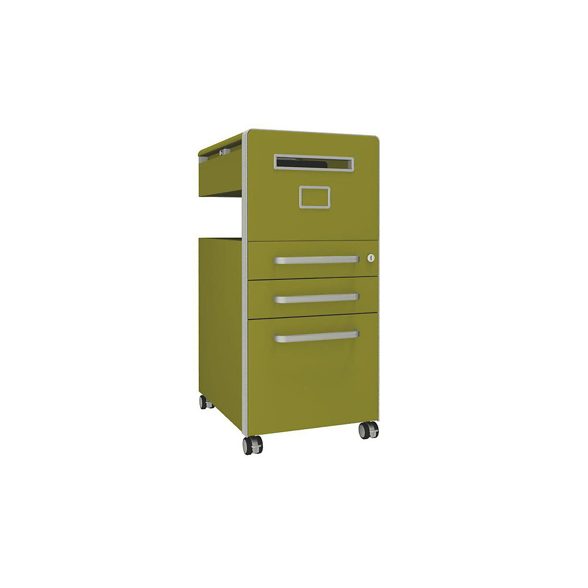 Bite™ pedestal furniture, with 1 whiteboard, opens on the right side – BISLEY, with 2 universal drawers, 1 suspension file drawer, tickleweed-18