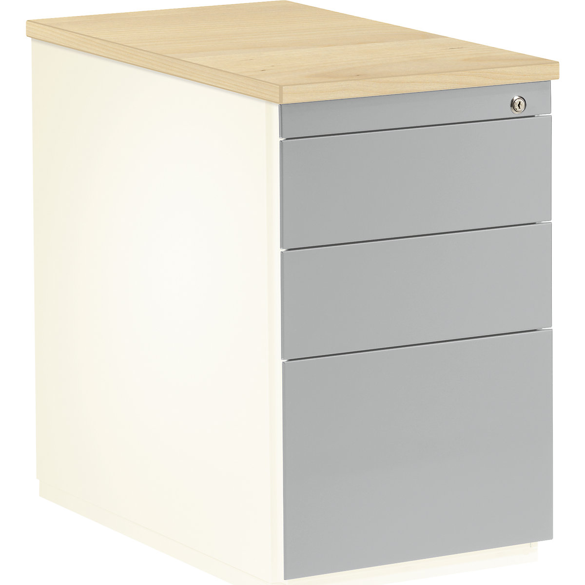 Drawer pedestal – mauser, HxD 720 x 800 mm, 2 drawers, 1 suspension file drawer, pure white / white aluminium / maple-15