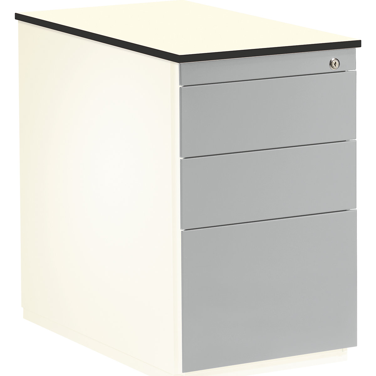 Drawer pedestal – mauser, HxD 708 x 800 mm, 2 drawers, 1 suspension file drawer, pure white / white aluminium / white-5