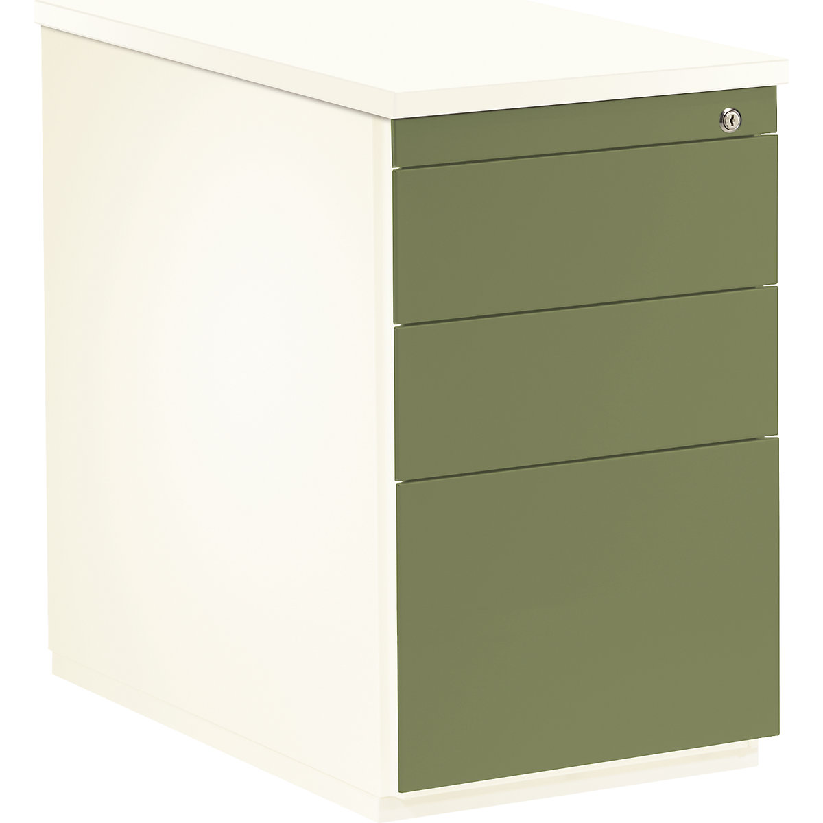 Drawer pedestal – mauser, HxD 720 x 800 mm, 2 drawers, 1 suspension file drawer, pure white / reed green / pure white-14