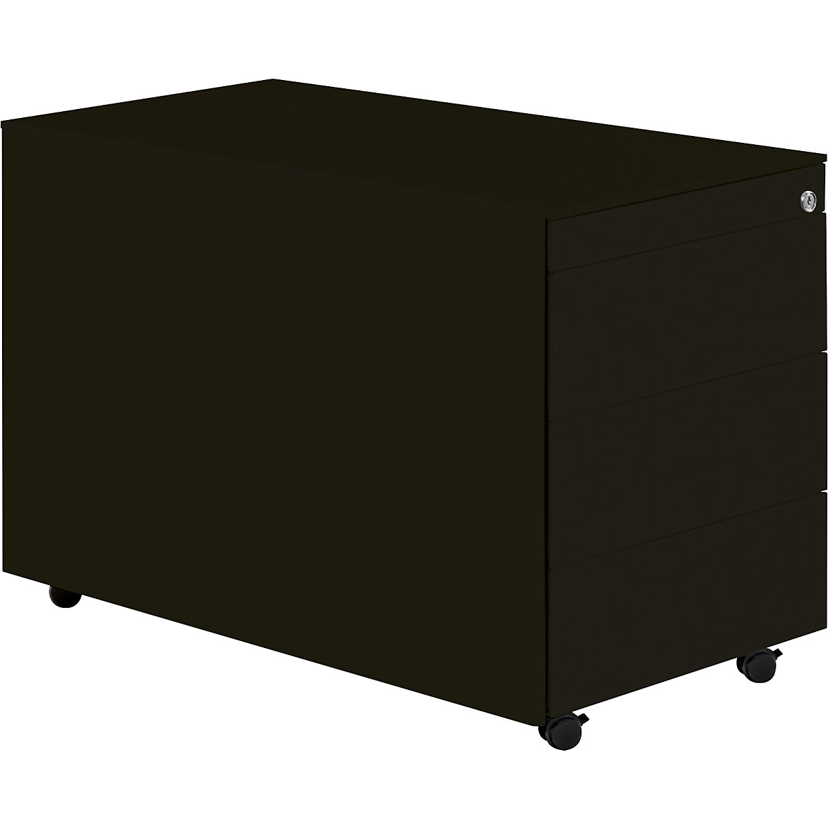Drawer pedestal with castors – mauser, HxD 570 x 800 mm, steel top, 3 drawers, graphite black / graphite black / graphite black-4