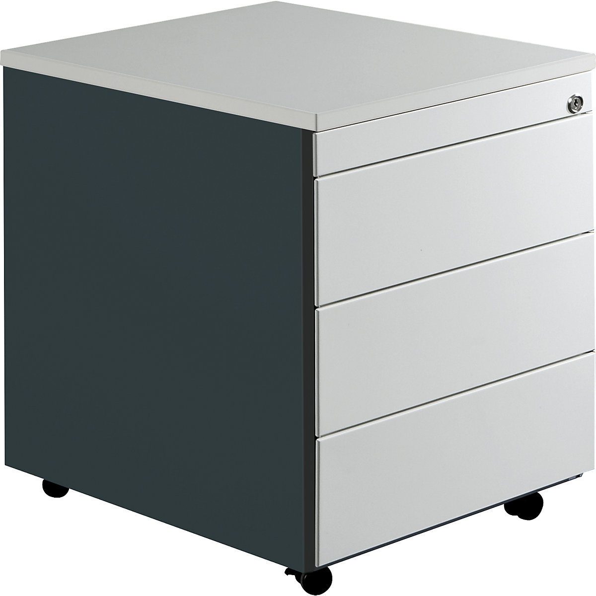 Drawer pedestal with castors – mauser, HxD 579 x 600 mm, plastic top, 3 drawers, charcoal / light grey / light grey-2