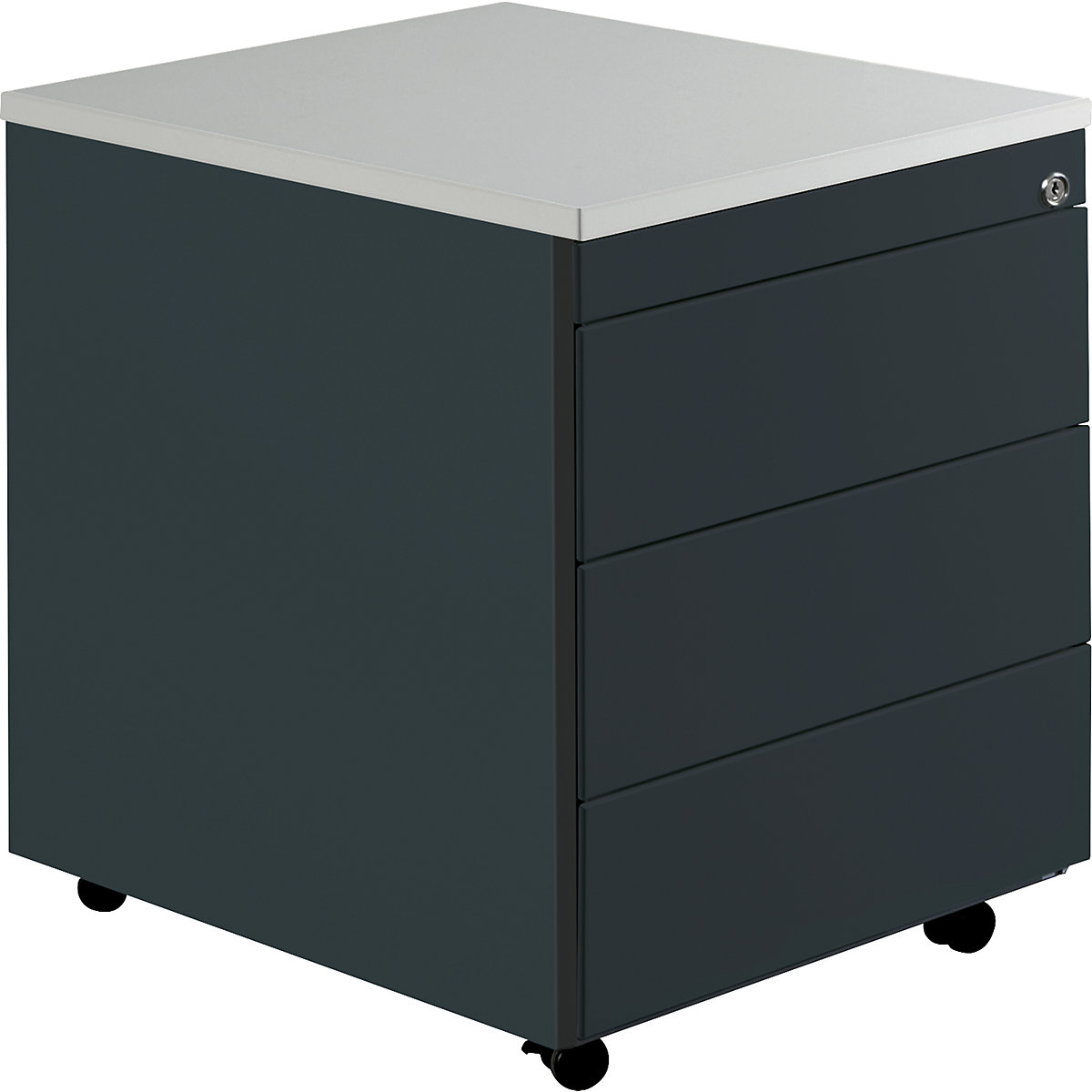 Drawer pedestal with castors – mauser, HxD 579 x 600 mm, plastic top, 3 drawers, charcoal / charcoal / light grey-4