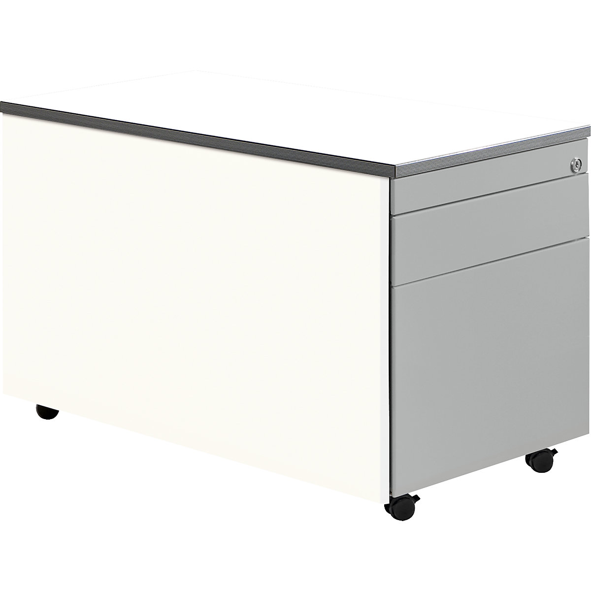 Drawer pedestal with castors – mauser, HxD 529 x 800 mm, 1 drawer, 1 suspension file drawer, pure white / white aluminium / white-7