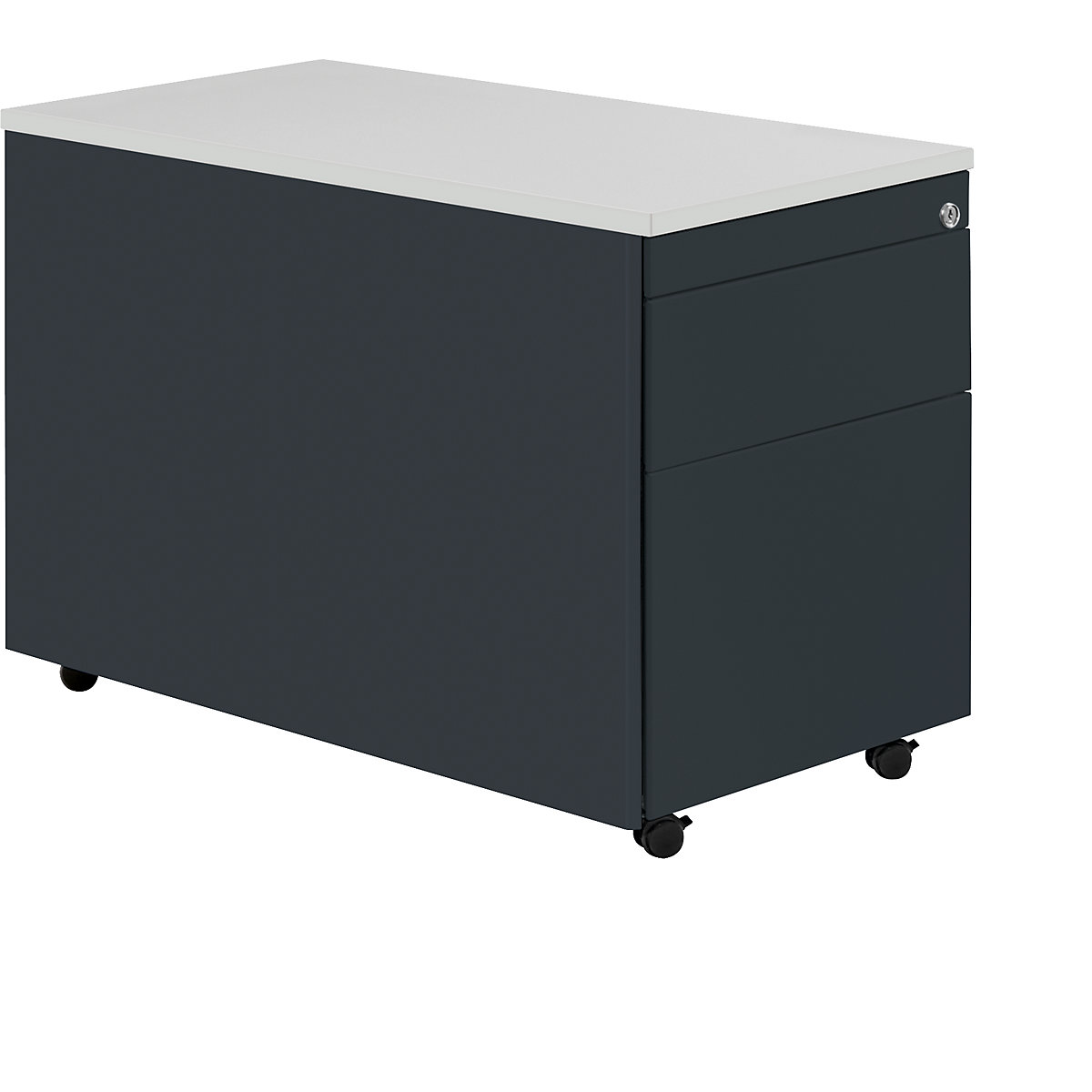 Drawer pedestal with castors – mauser, HxD 579 x 800 mm, plastic panel, 1 drawer, 1 suspension file drawer, charcoal / charcoal / light grey-7