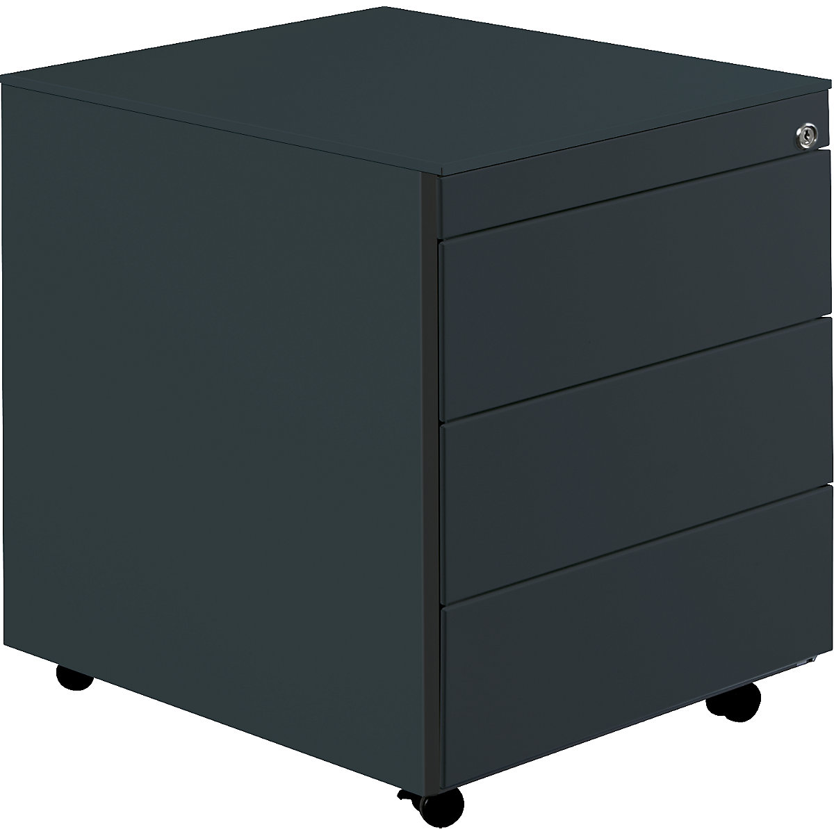 Drawer pedestal with castors – mauser, HxD 570 x 600 mm, steel top, 3 drawers, charcoal-12