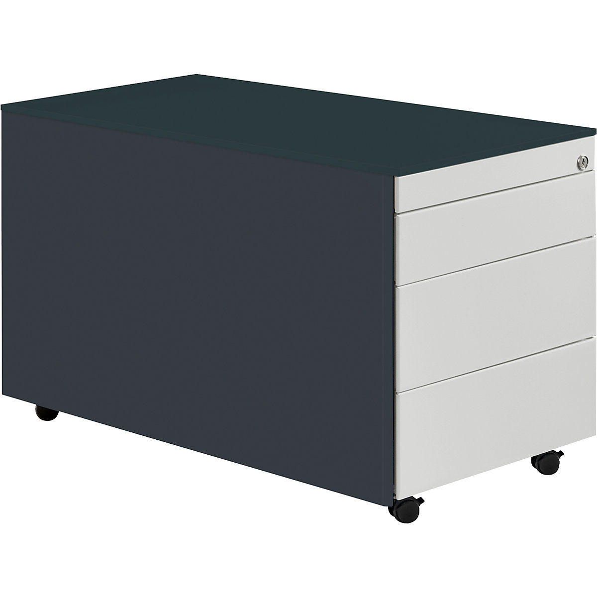 Drawer pedestal with castors – mauser, HxD 520 x 800 mm, steel top, 3 drawers, charcoal / light grey / charcoal-3