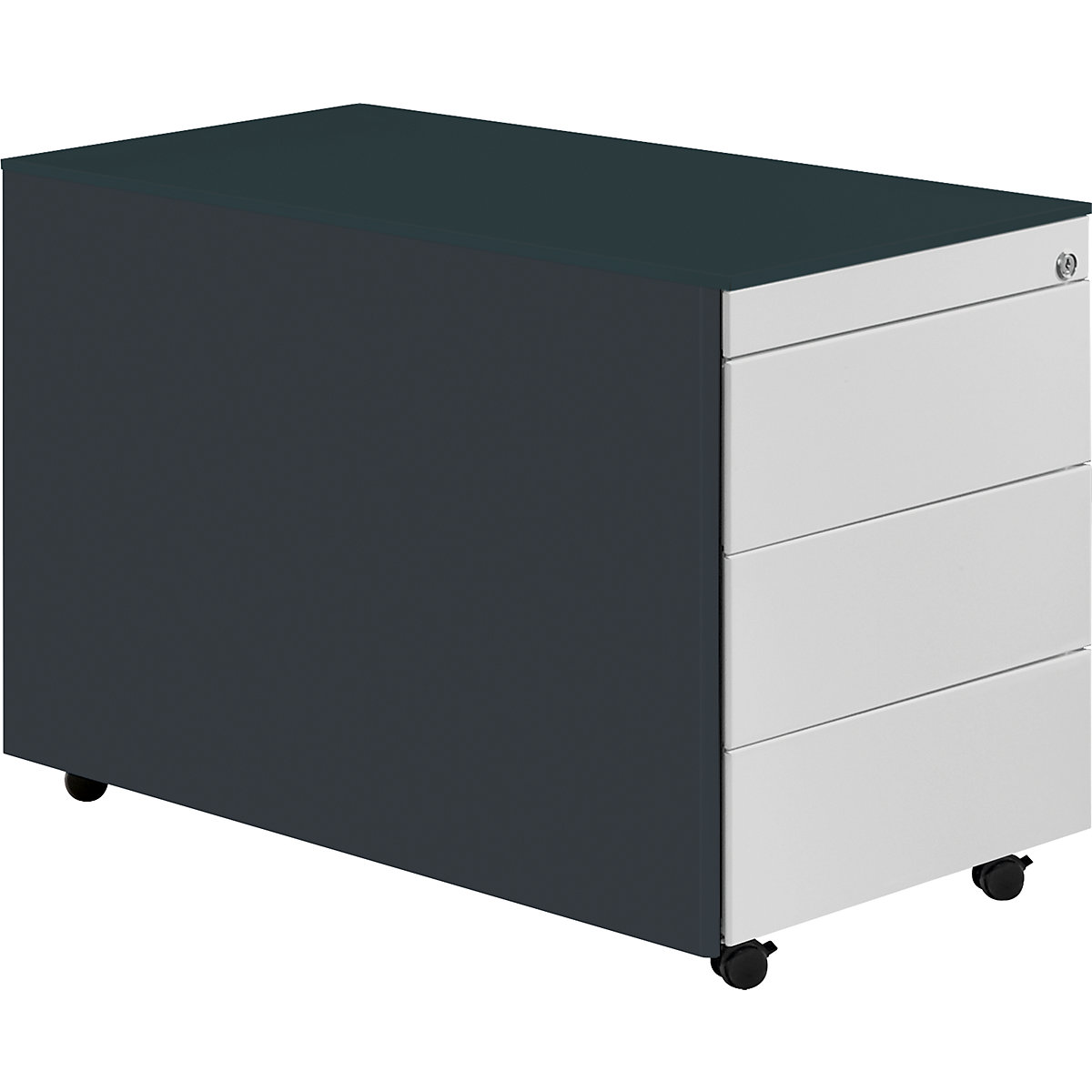 Drawer pedestal with castors – mauser, HxD 570 x 800 mm, steel top, 3 drawers, charcoal / light grey / charcoal-8