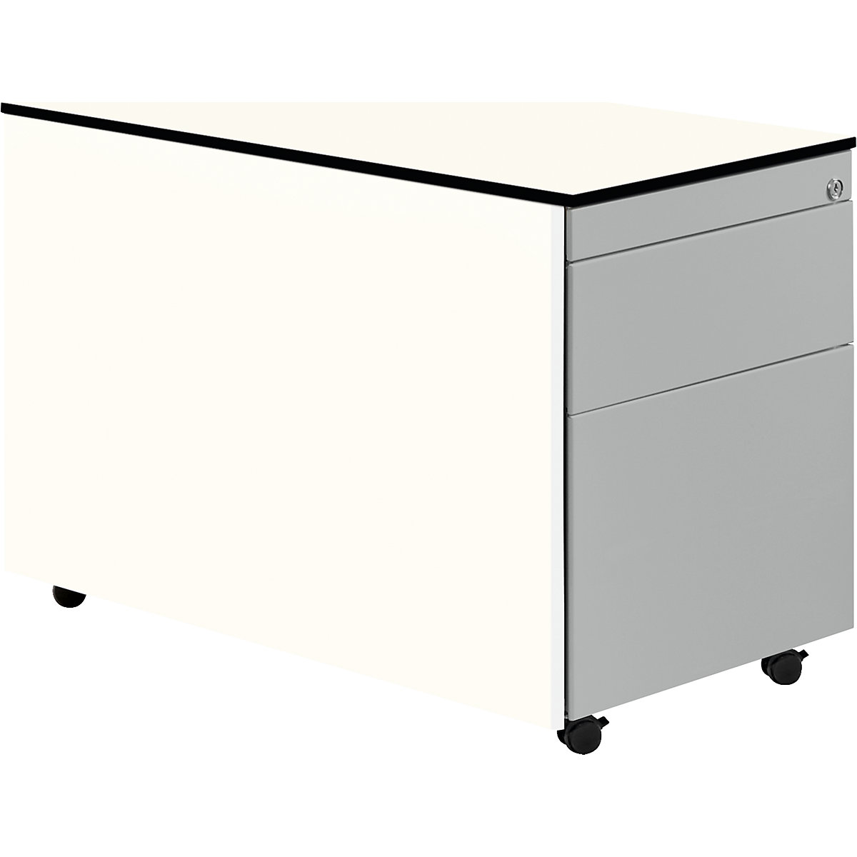 Drawer pedestal with castors – mauser, HxD 573 x 800 mm, 1 drawer, 1 suspension file drawer, pure white / white aluminium / white-3