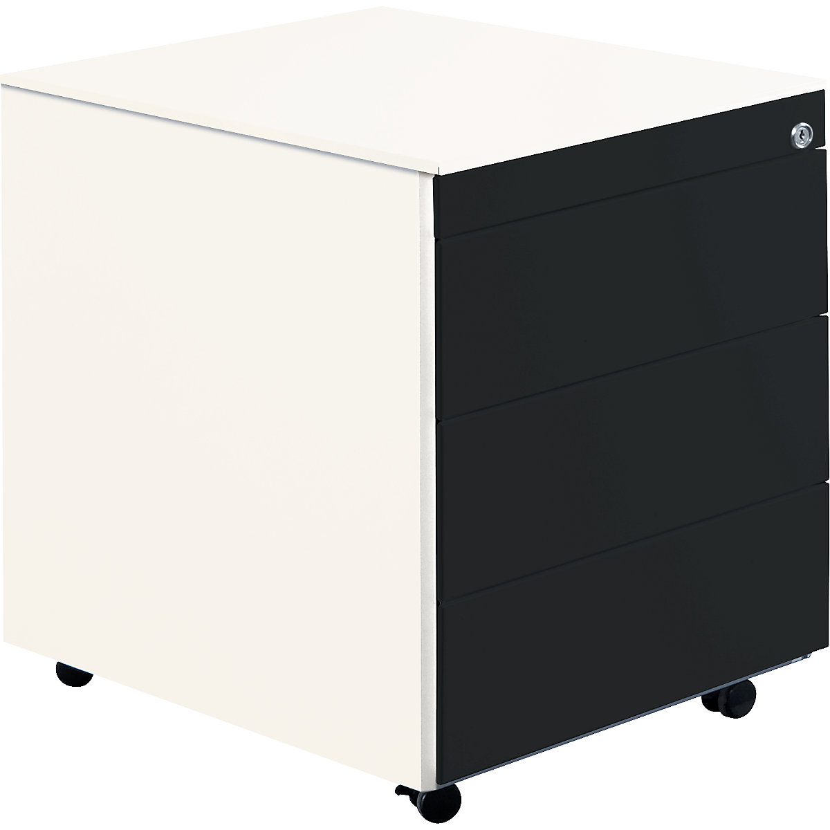 Drawer pedestal with castors – mauser, HxD 570 x 600 mm, steel top, 3 drawers, pure white / charcoal-14