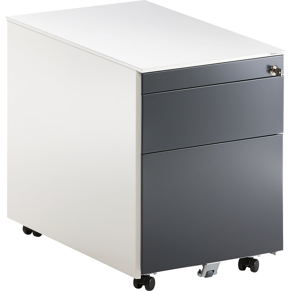 Drawer pedestal with castors – mauser, HxD 570 x 600 mm, 1 drawer, 1 suspension file drawer, pure white / charcoal / white-5