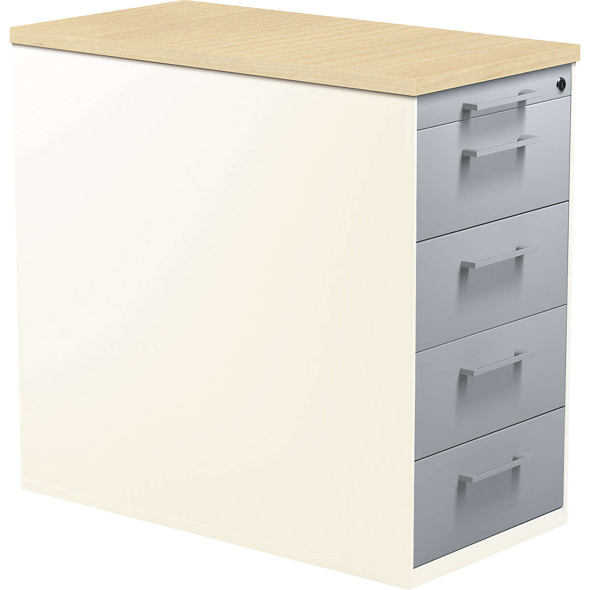 Drawer pedestal with plinth – mauser, height 720 mm, plastic top, 4 drawers, pure white / white aluminium / maple-4