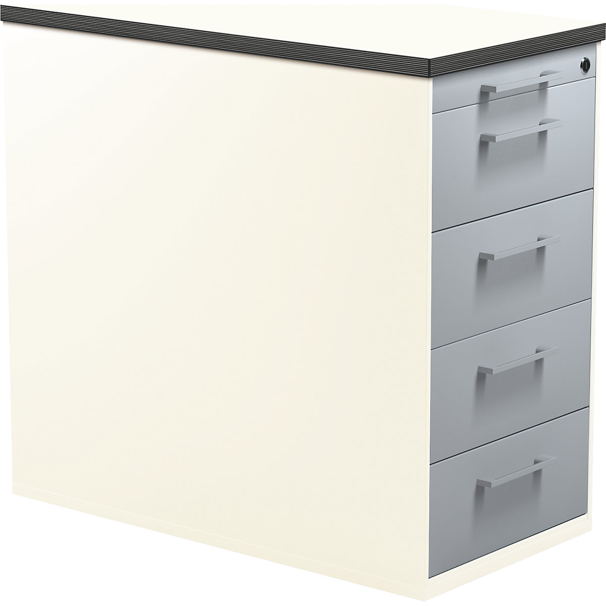 Drawer pedestal with plinth – mauser, height 720 mm, plastic top, 4 drawers, pure white / white aluminium / white-5