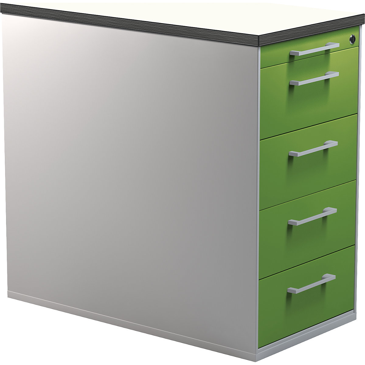 Drawer pedestal with plinth – mauser, height 720 mm, plastic top, 4 drawers, white aluminium / yellow green / white-6