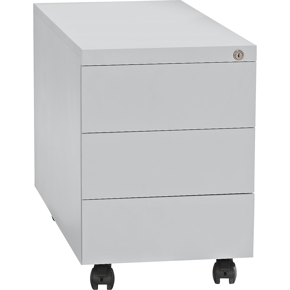 Mobile pedestal, steel – eurokraft basic, 1 pen tray, 3 drawers, depth 790 mm, light grey-2
