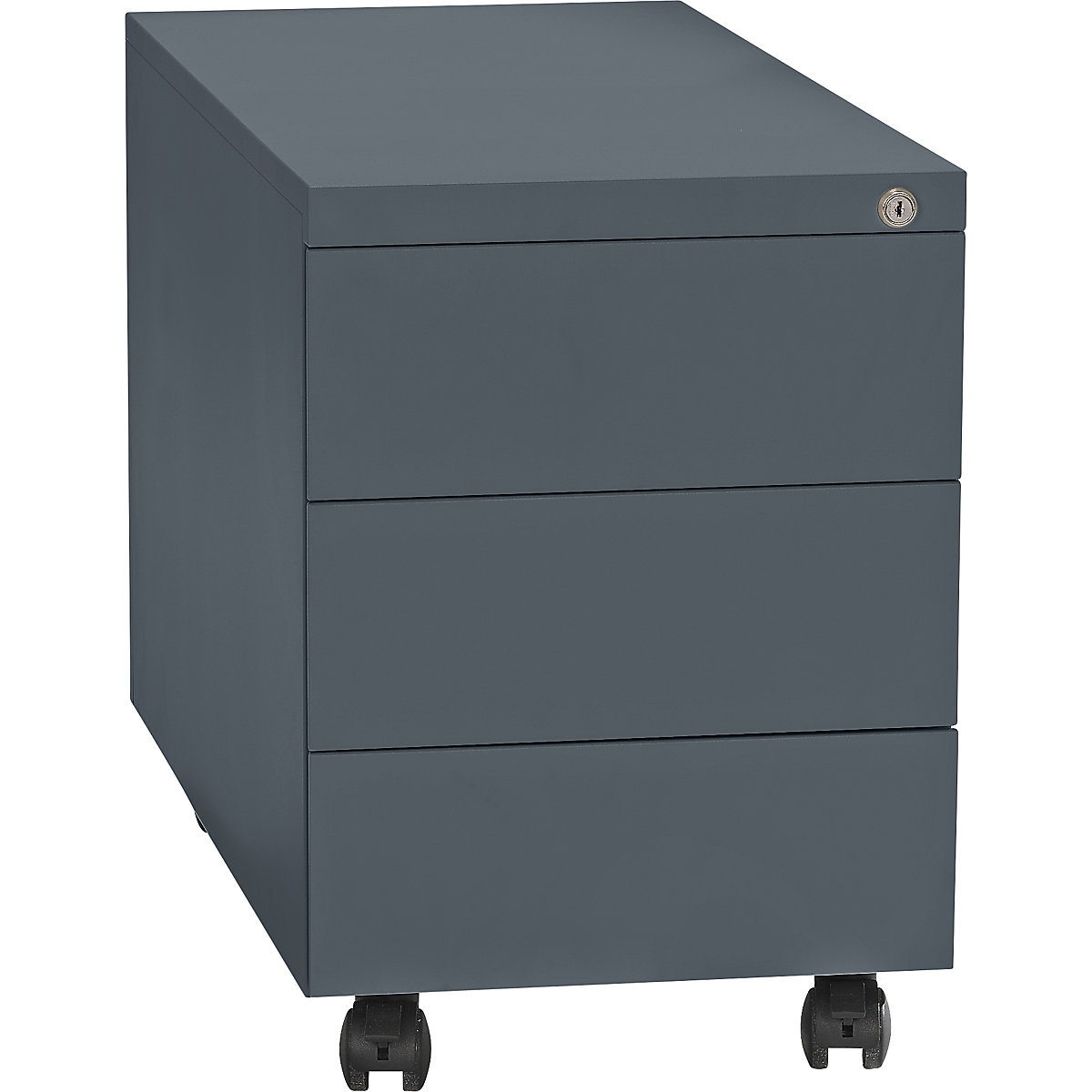 Mobile pedestal, steel – eurokraft basic, 1 pen tray, 3 drawers, depth 790 mm, basalt grey-4