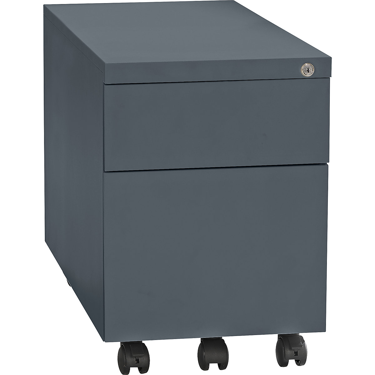Mobile pedestal, steel – eurokraft basic, 1 pen tray, 1 drawer, 1 suspension file drawer, depth 790 mm, basalt grey-3