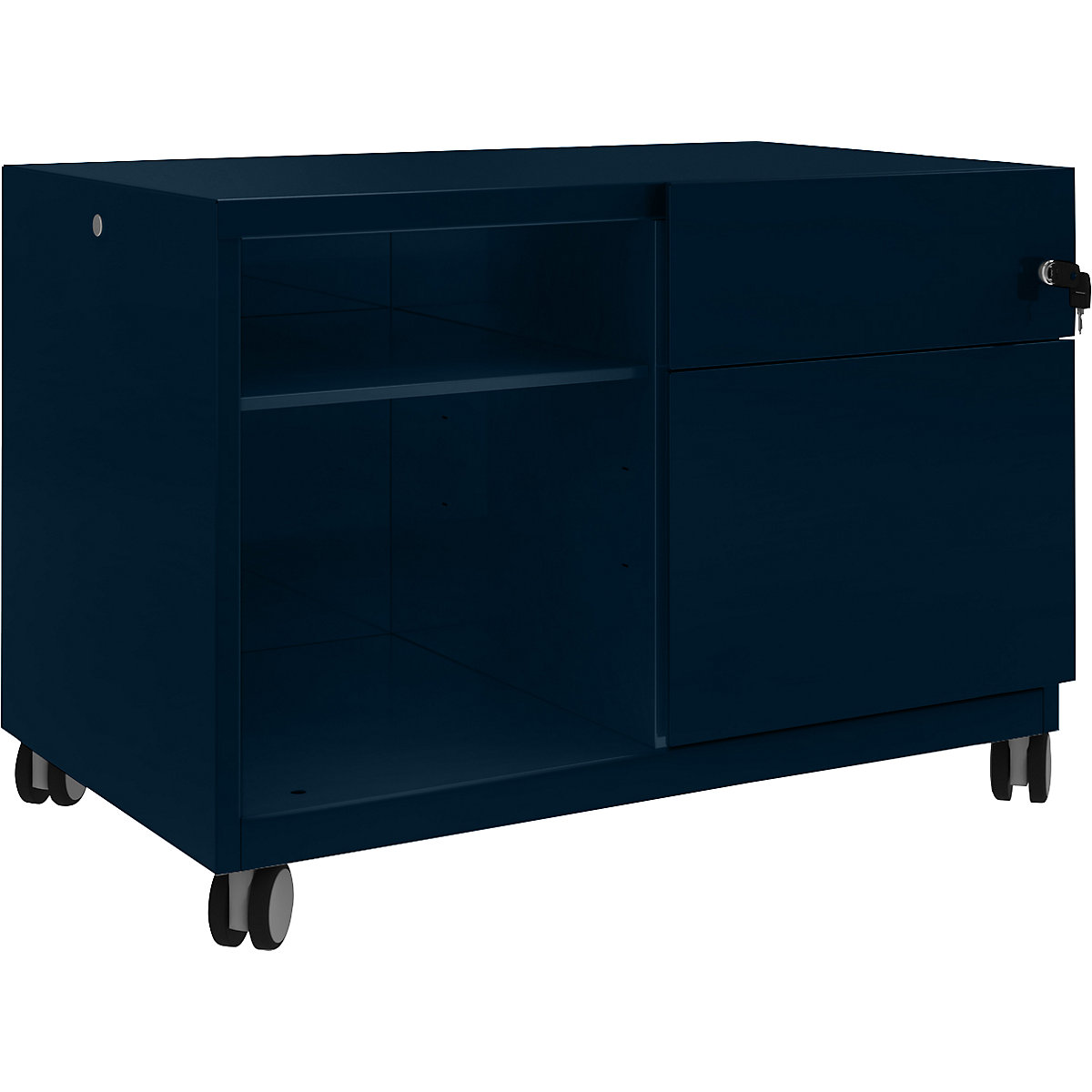 Note™ CADDY, HxBxT 563 x 800 x 490 mm – BISLEY, 1 universal drawer and suspension file drawer on the right, prussian-19