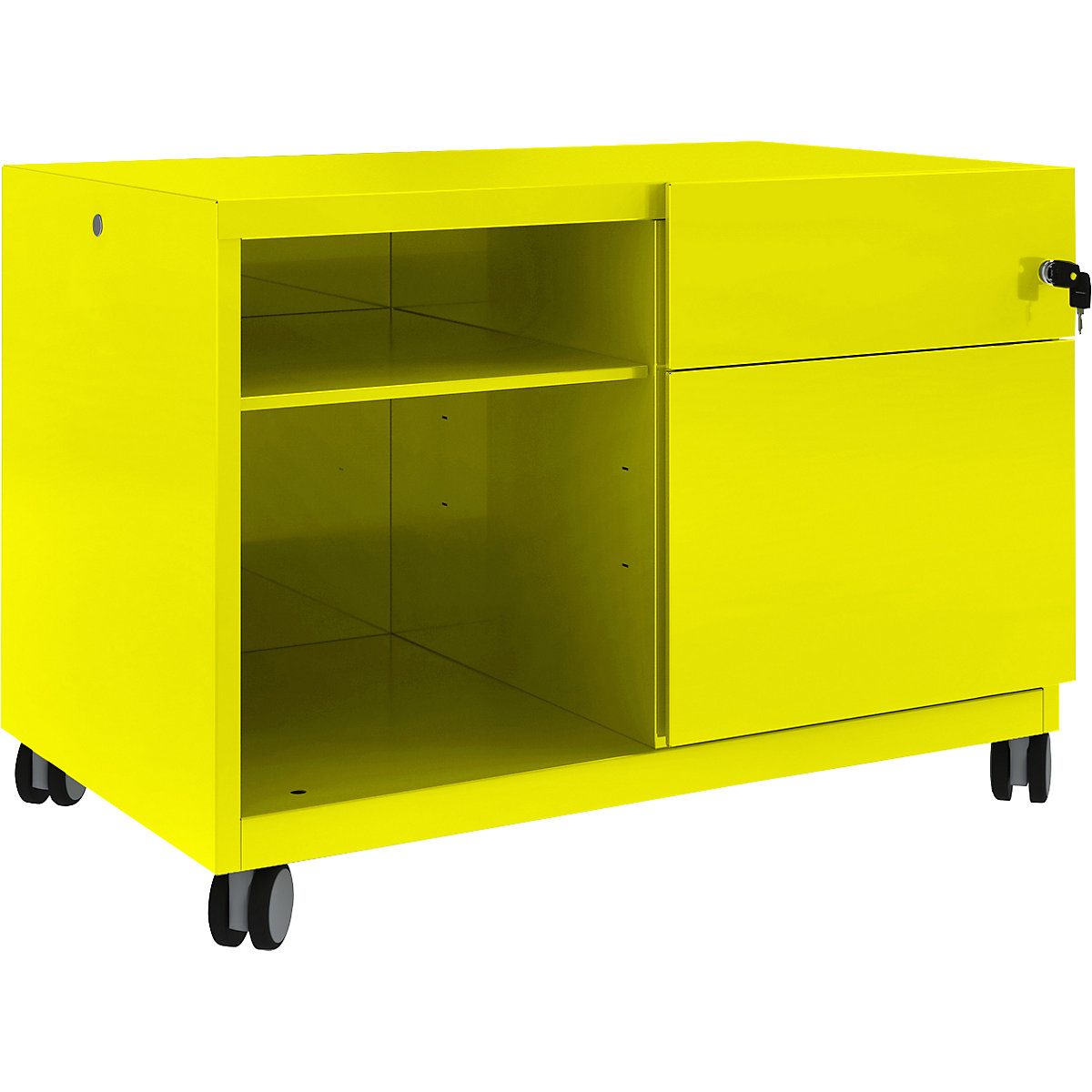 Note™ CADDY, HxBxT 563 x 800 x 490 mm – BISLEY, 1 universal drawer and suspension file drawer on the right, zinc yellow-4