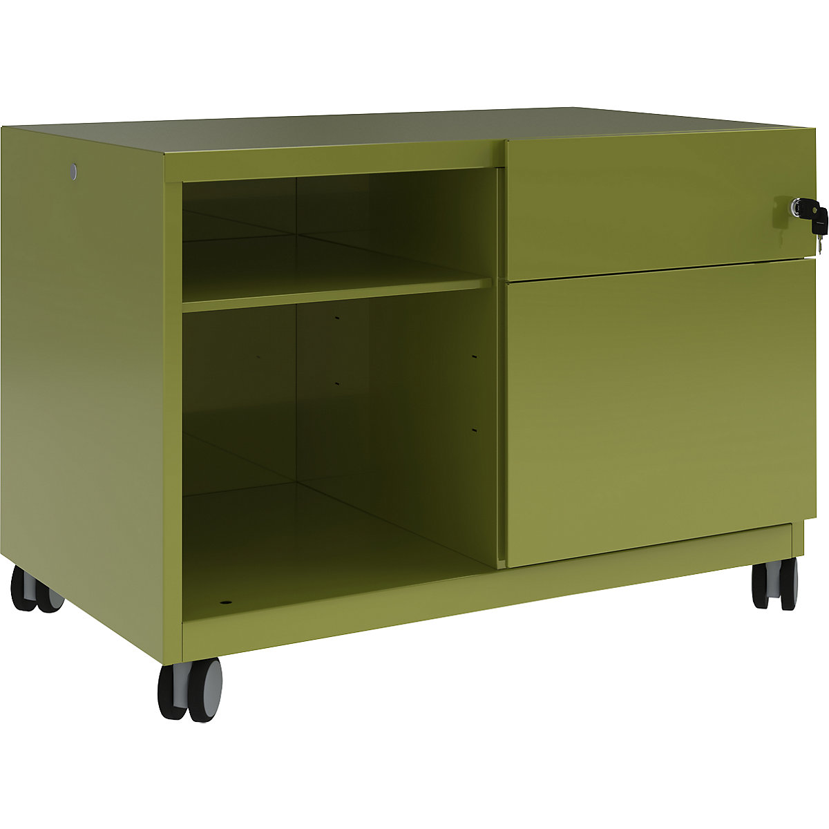 Note™ CADDY, HxBxT 563 x 800 x 490 mm – BISLEY, 1 universal drawer and suspension file drawer on the right, green-10