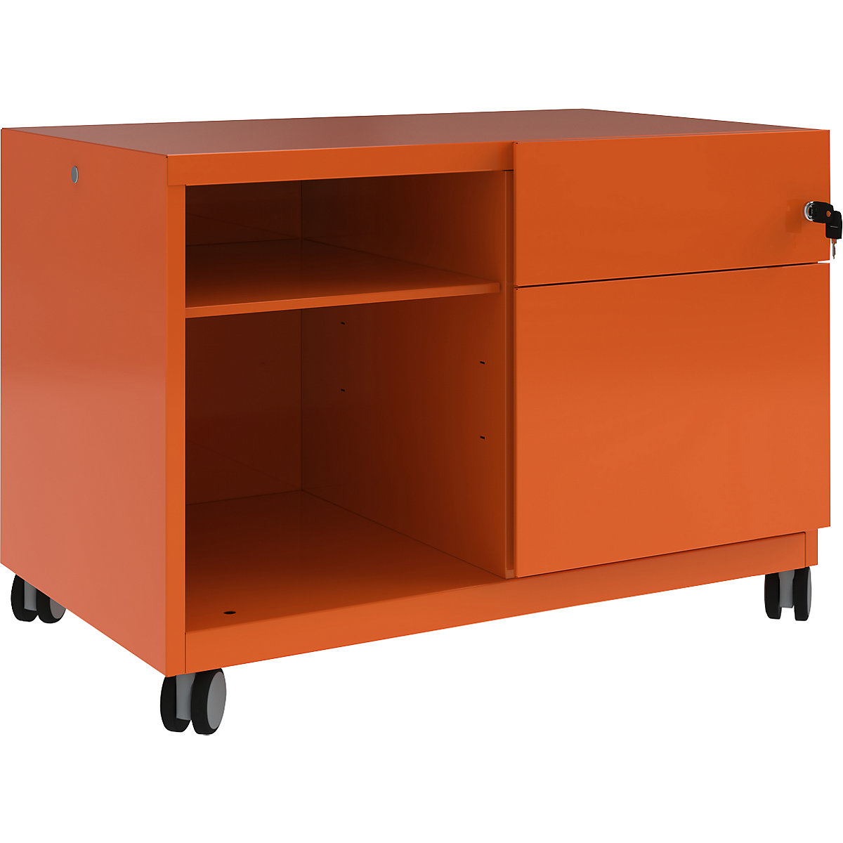Note™ CADDY, HxBxT 563 x 800 x 490 mm – BISLEY, 1 universal drawer and suspension file drawer on the right, orange-31
