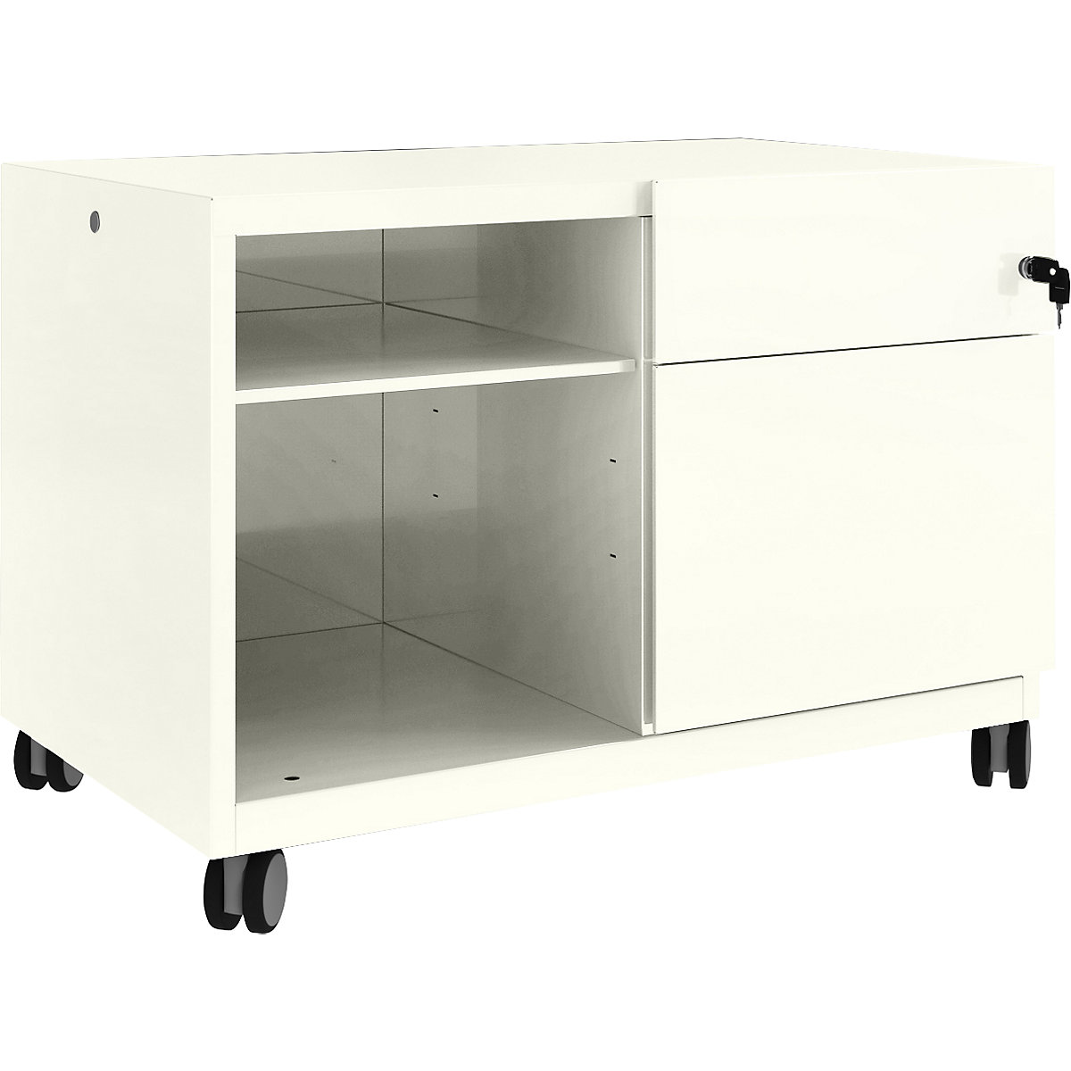 Note™ CADDY, HxBxT 563 x 800 x 490 mm – BISLEY, 1 universal drawer and suspension file drawer on the right, pure white-9