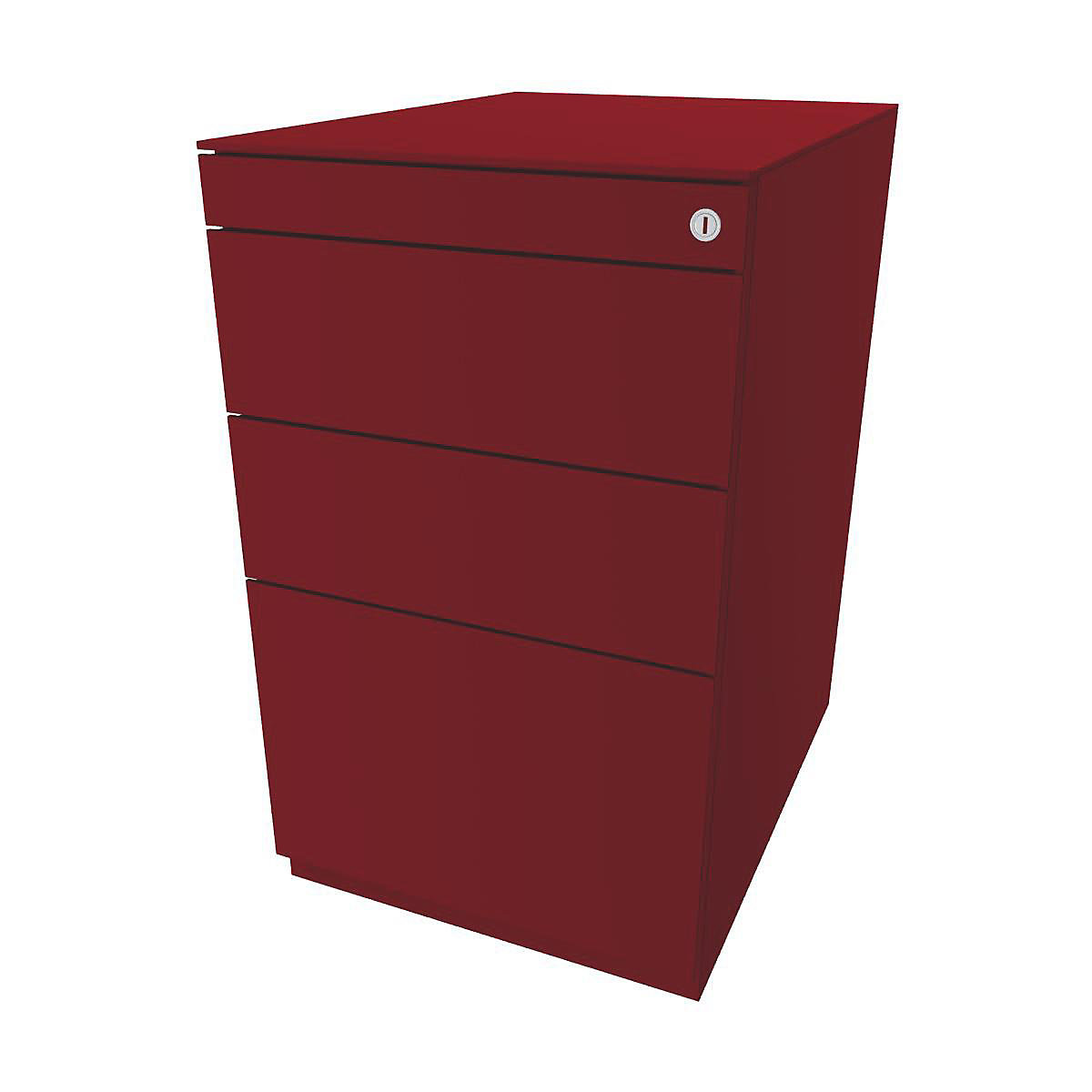 Note™ fixed pedestal, with 2 universal drawers, 1 suspension file drawer – BISLEY, with top, depth 565 mm, cardinal red-8