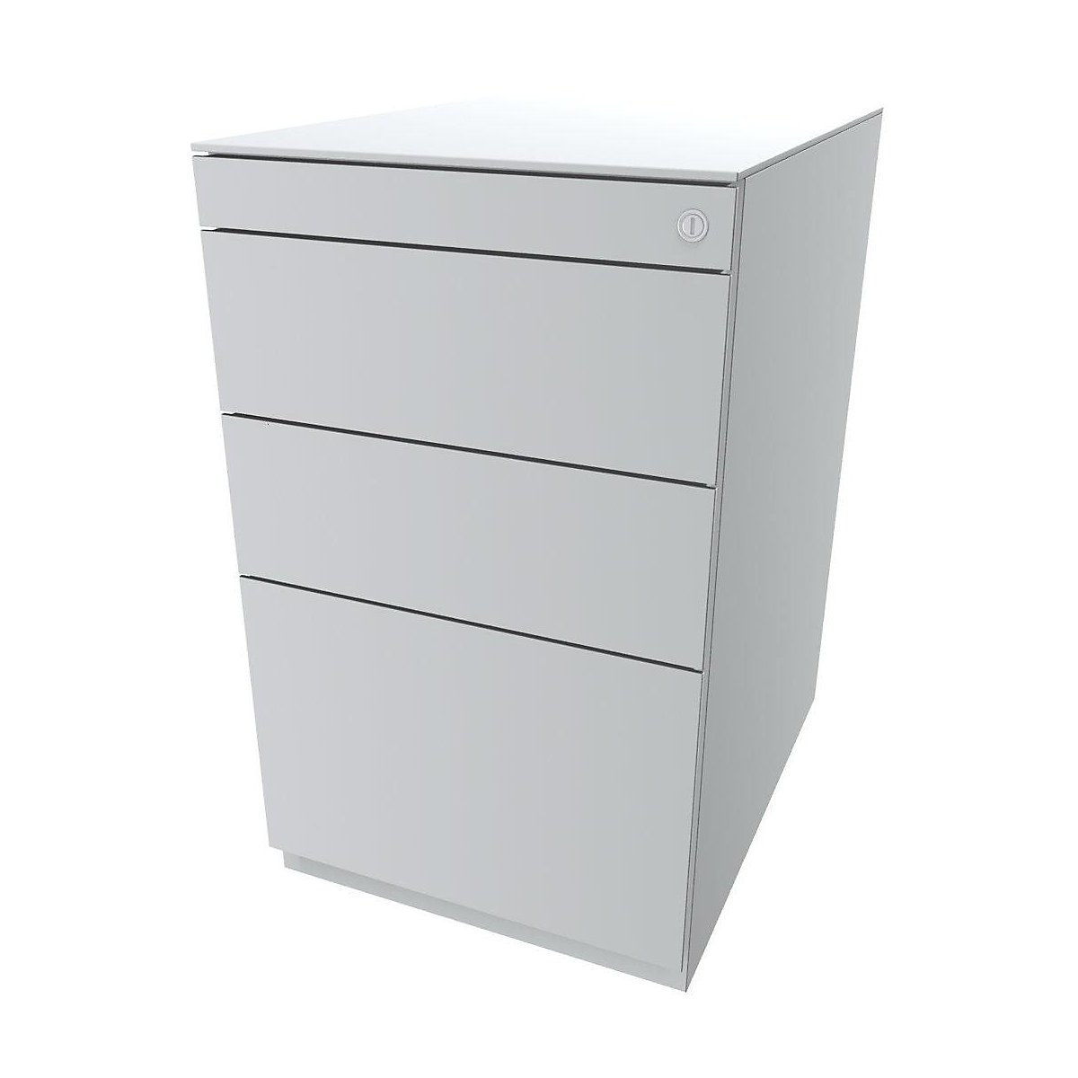 Note™ fixed pedestal, with 2 universal drawers, 1 suspension file drawer – BISLEY, with top, depth 565 mm, traffic white-10